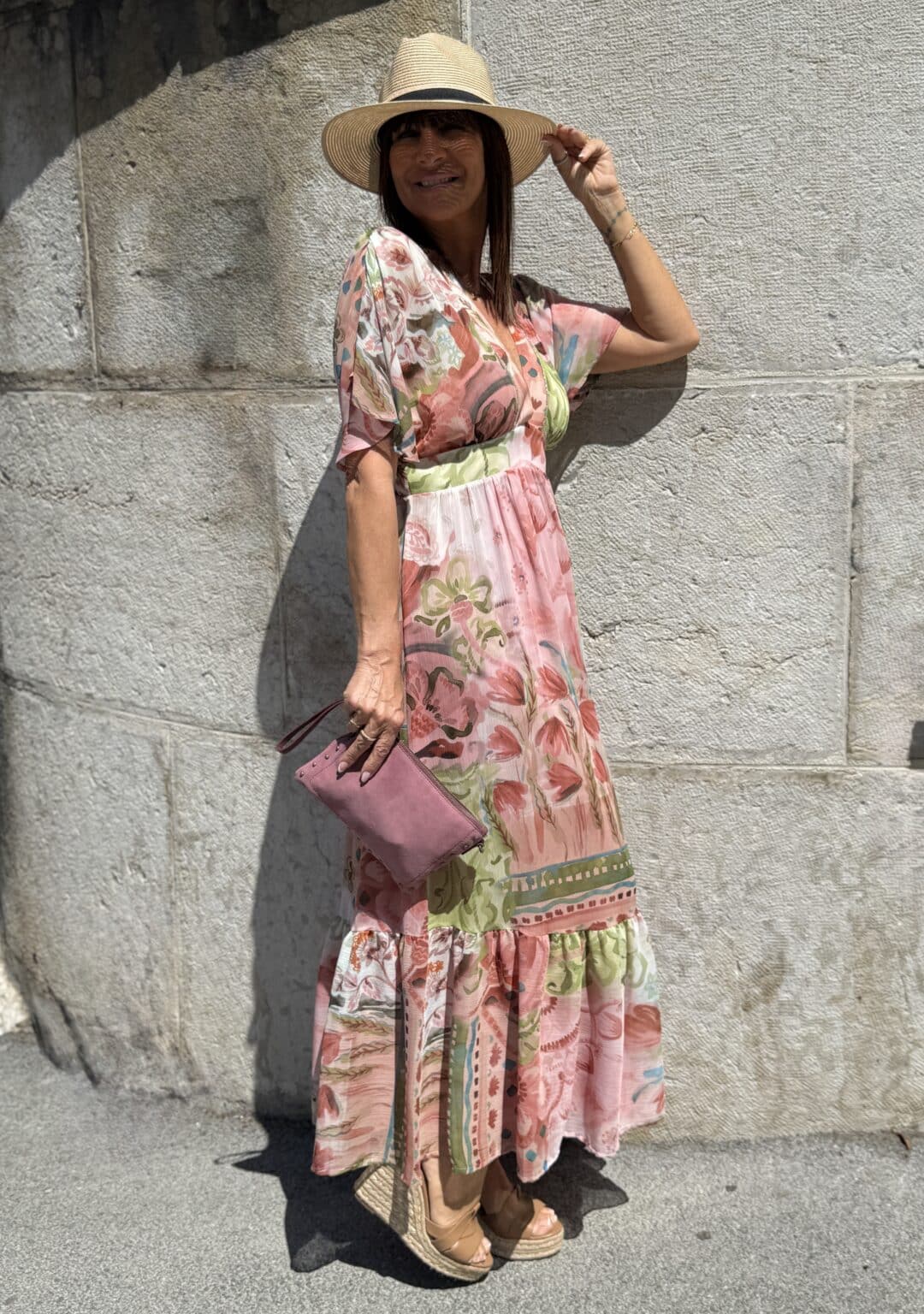 robe longue décolletée v à imprimé floral meme road