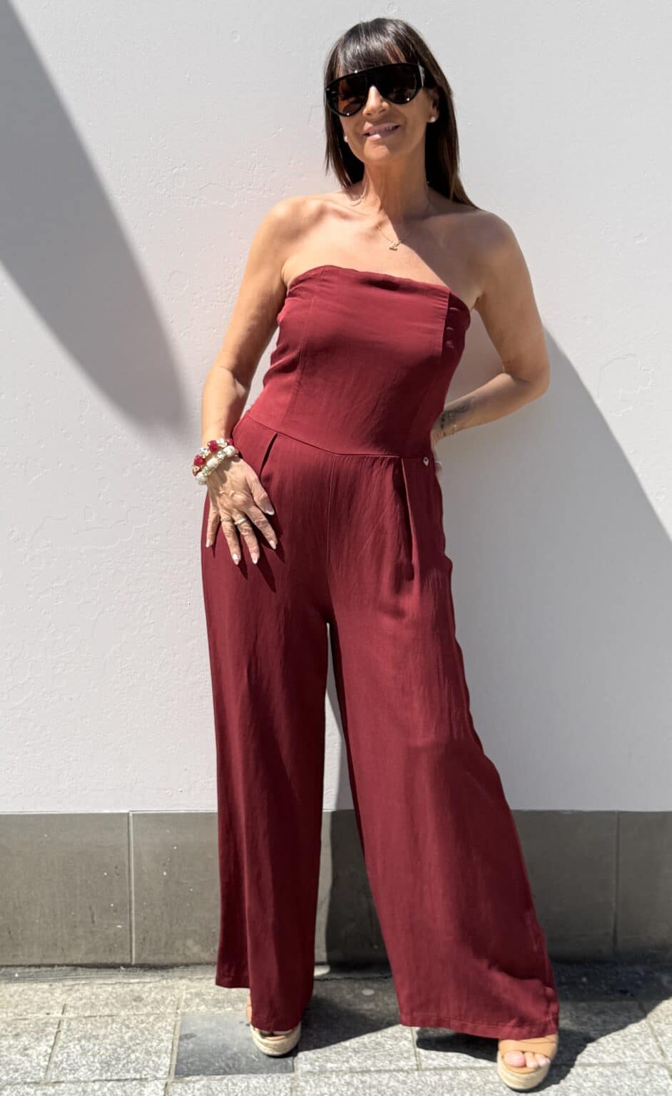 combinaison bustier fluide bordeaux