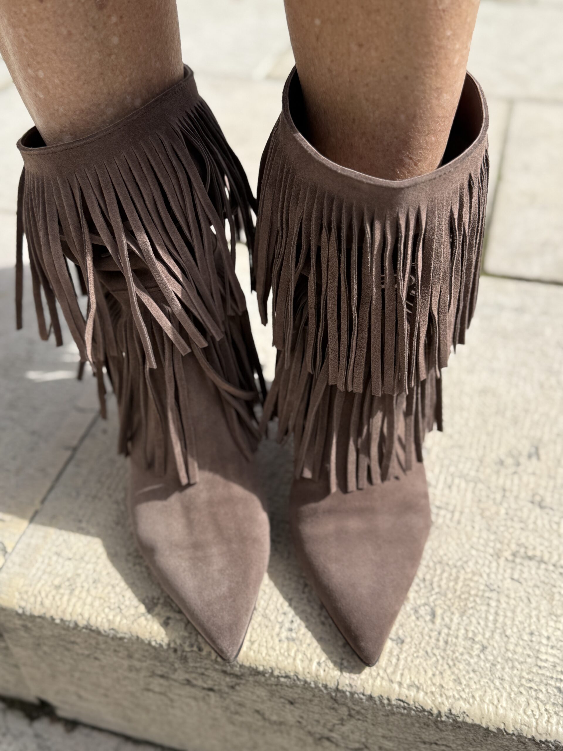 bottines en cuir suédé à franges marron rd company