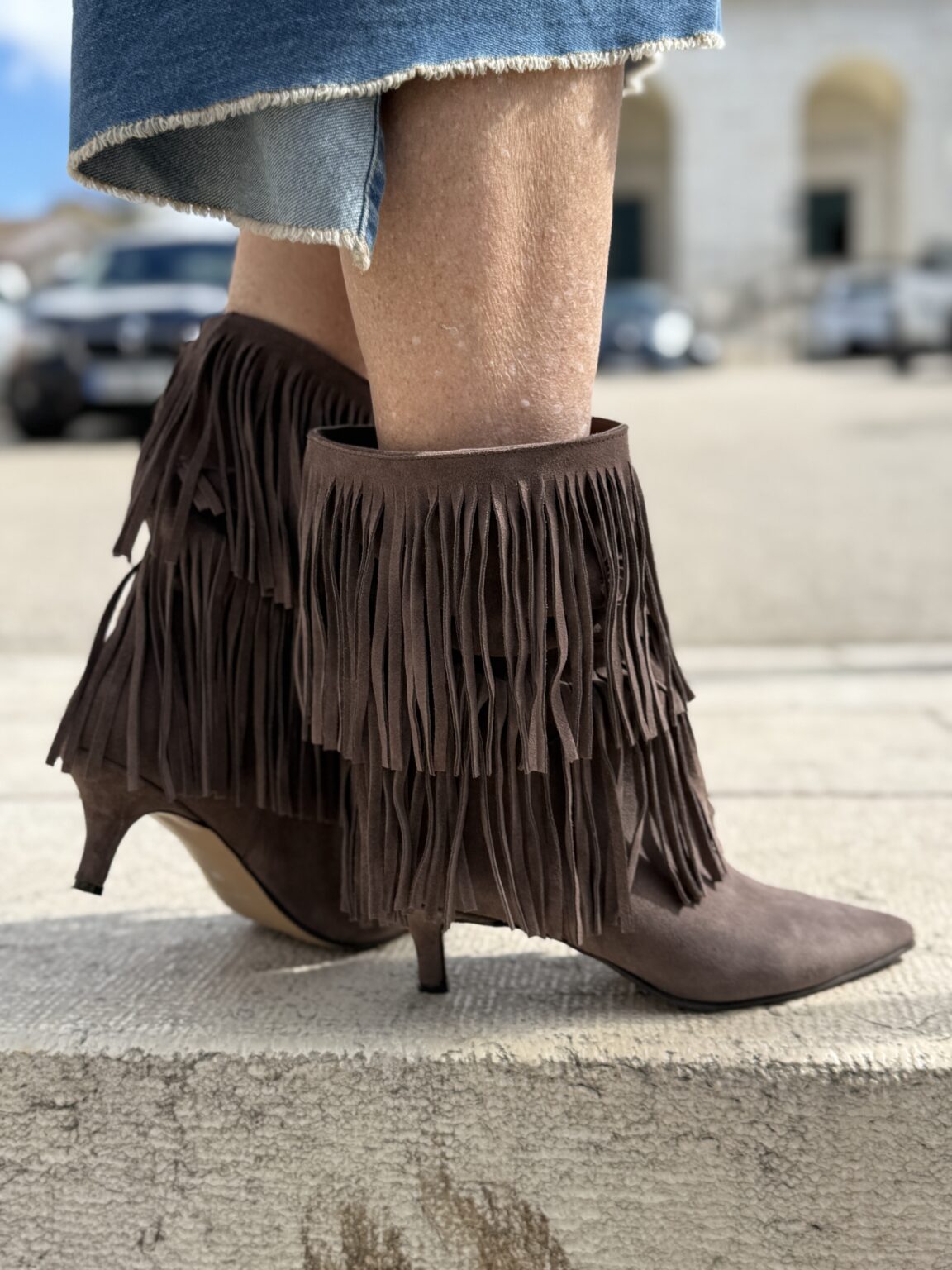 bottines en cuir suédé à franges marron rd company