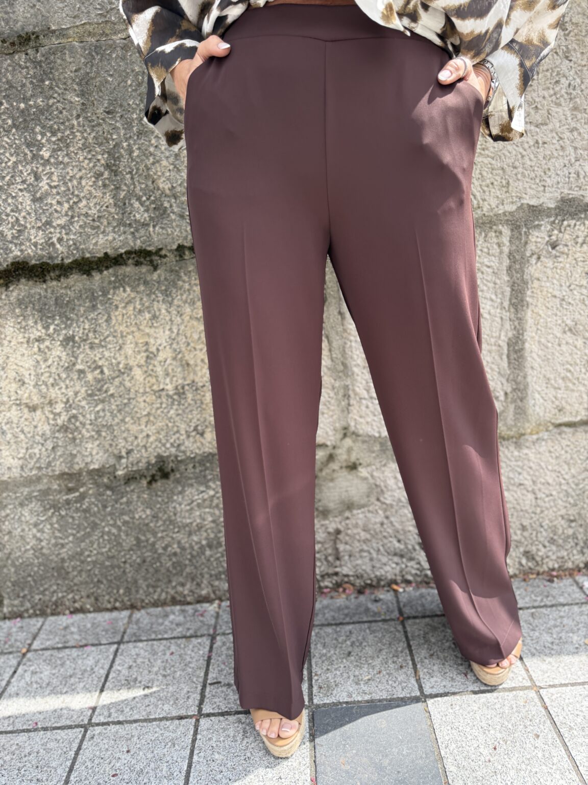 pantalon fluide large marron imperial