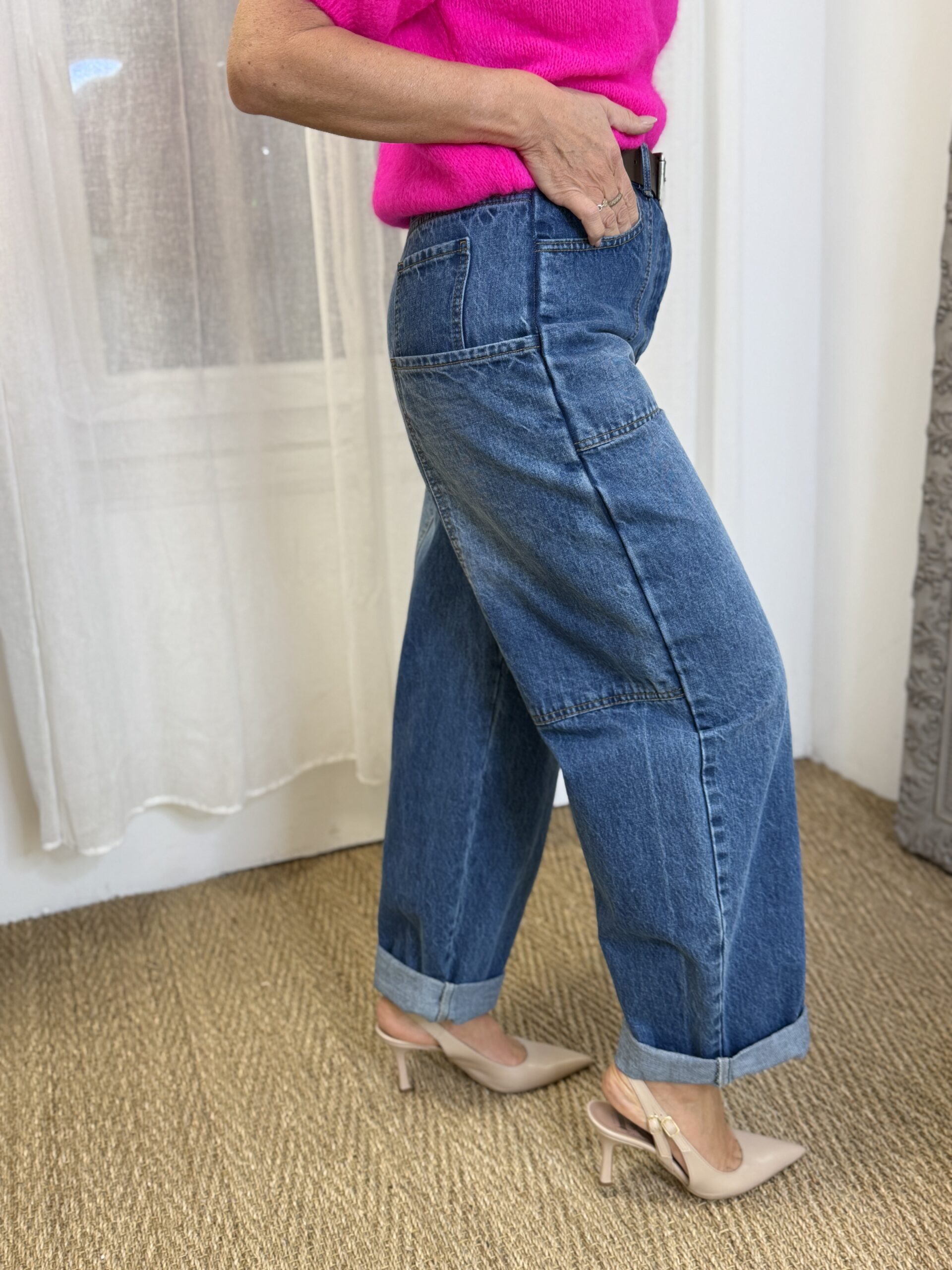 jean coupe loose bleu demin avec ceinture dixie