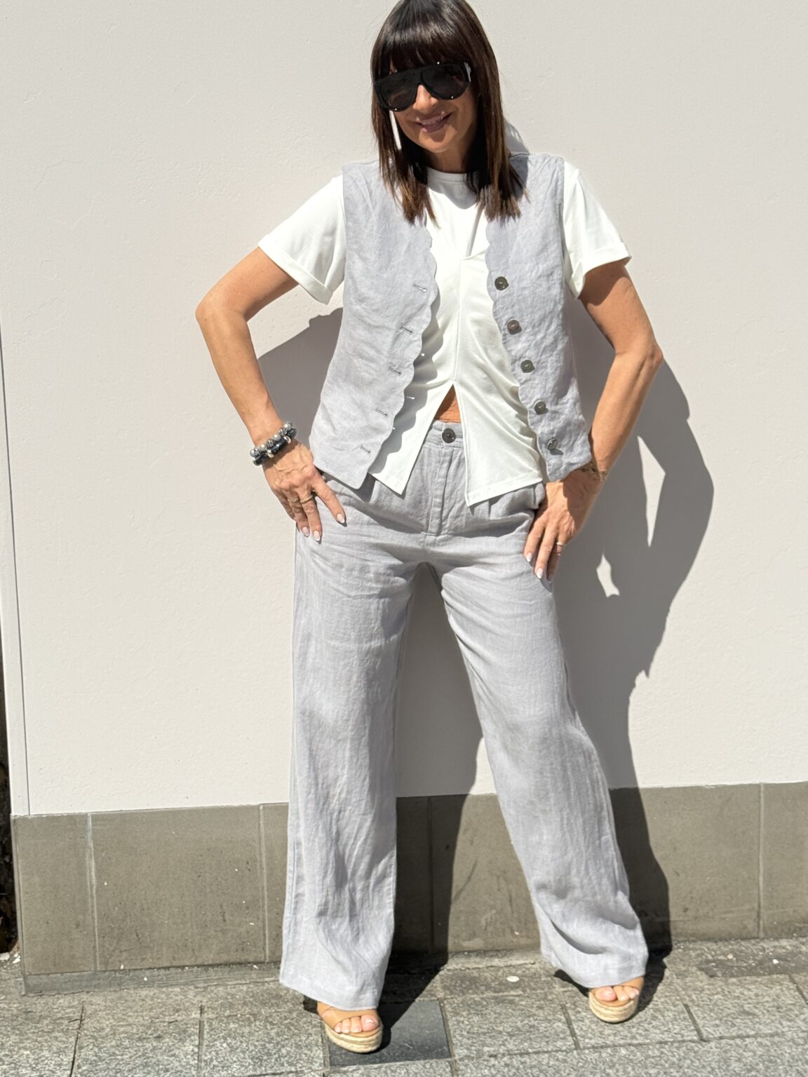 pantalon à pinces 100% lin gris clair nice things