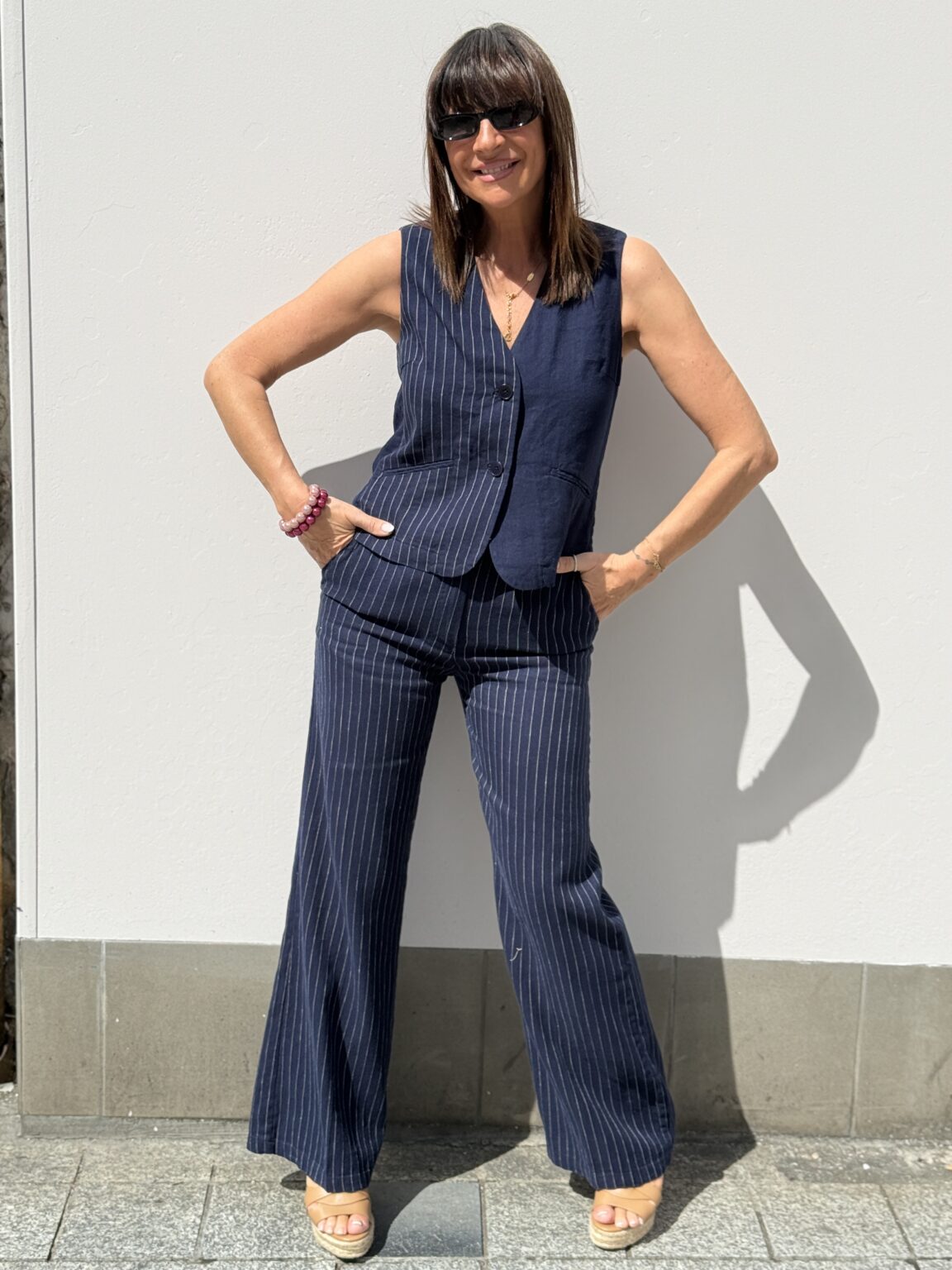 pantalon à rayures bleu marine esprit tailleur nice things