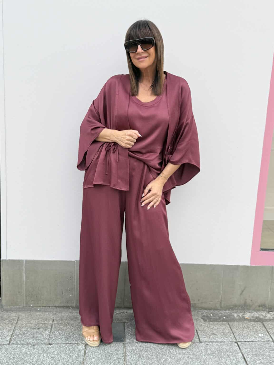 pantalon fluide bordeaux taille élastique meme road