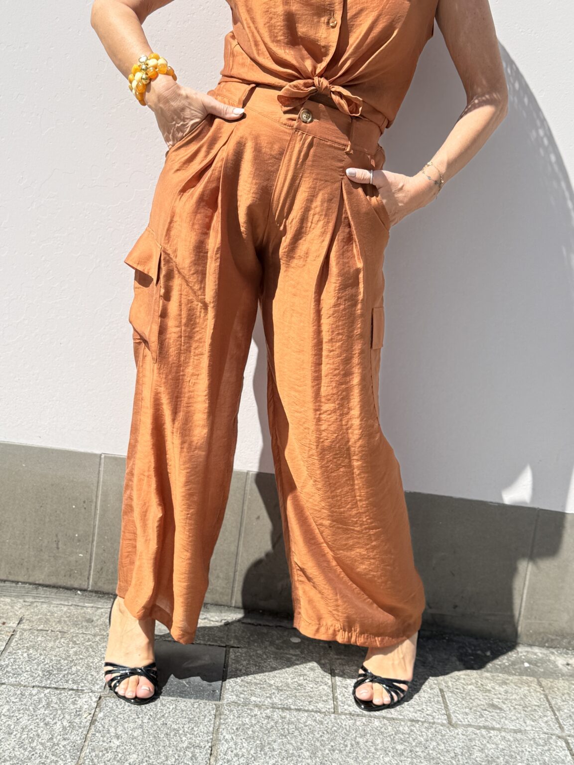 pantalon fluide coupe cargo terracotta kikisix