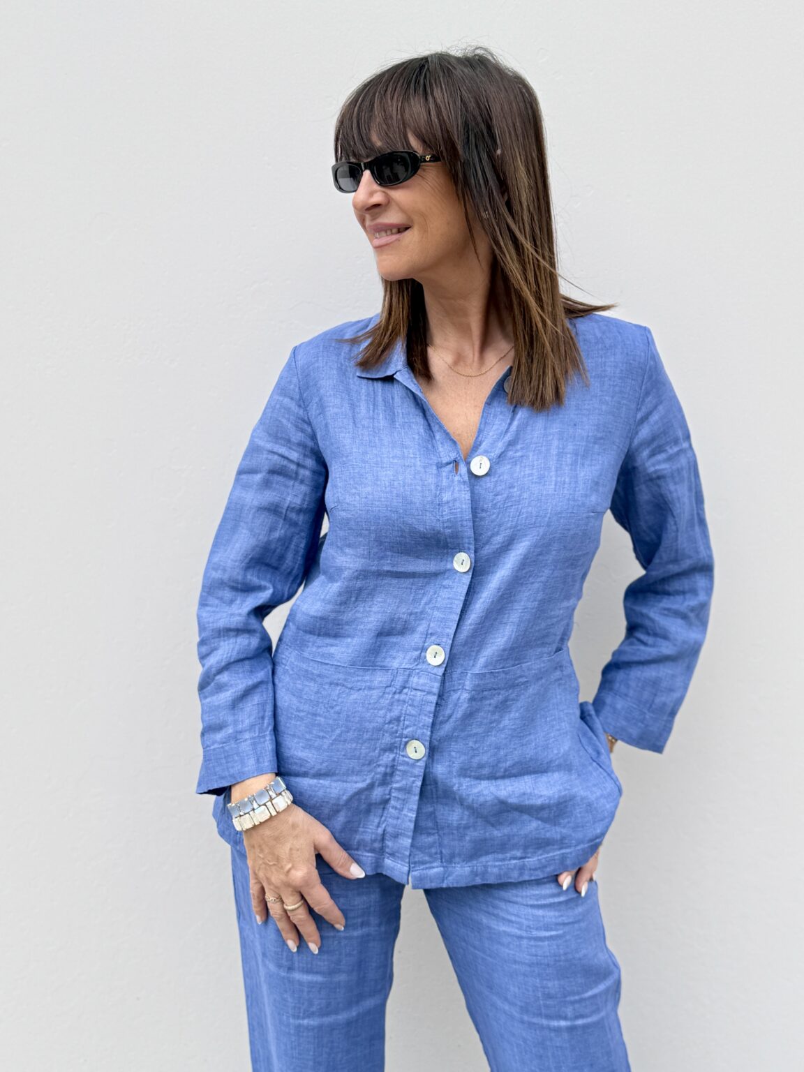 pantalon fluide en lin bleu nice things