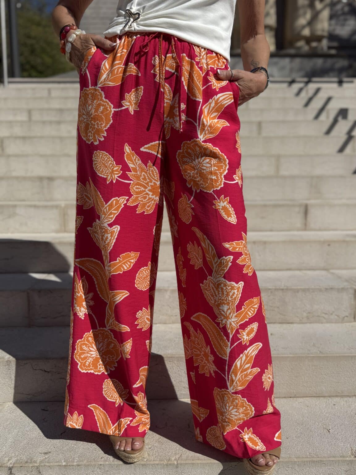 pantalon fluide imprimé rose & orange grace & mila (amb)
