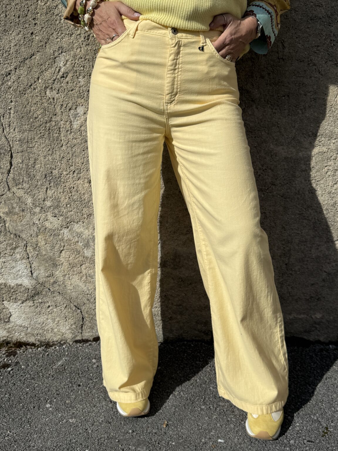 pantalon jeans en coton jaune pastel dixie