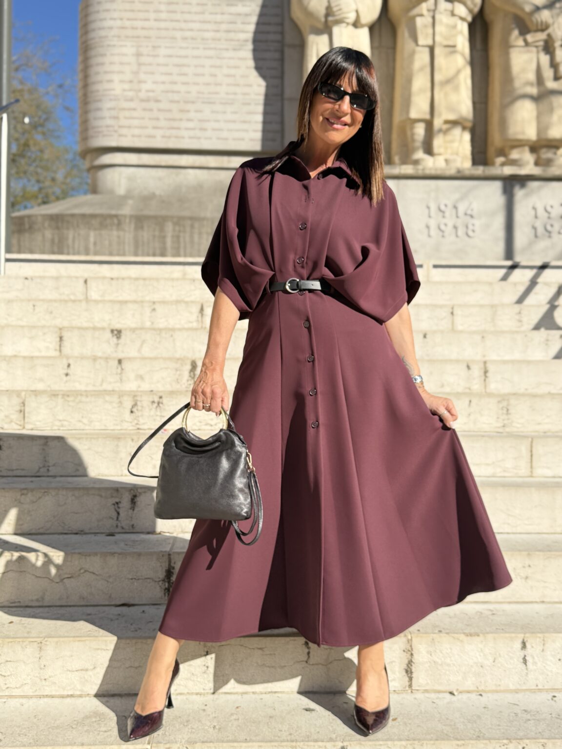 robe chemise fluide ceinturée bordeaux imperial