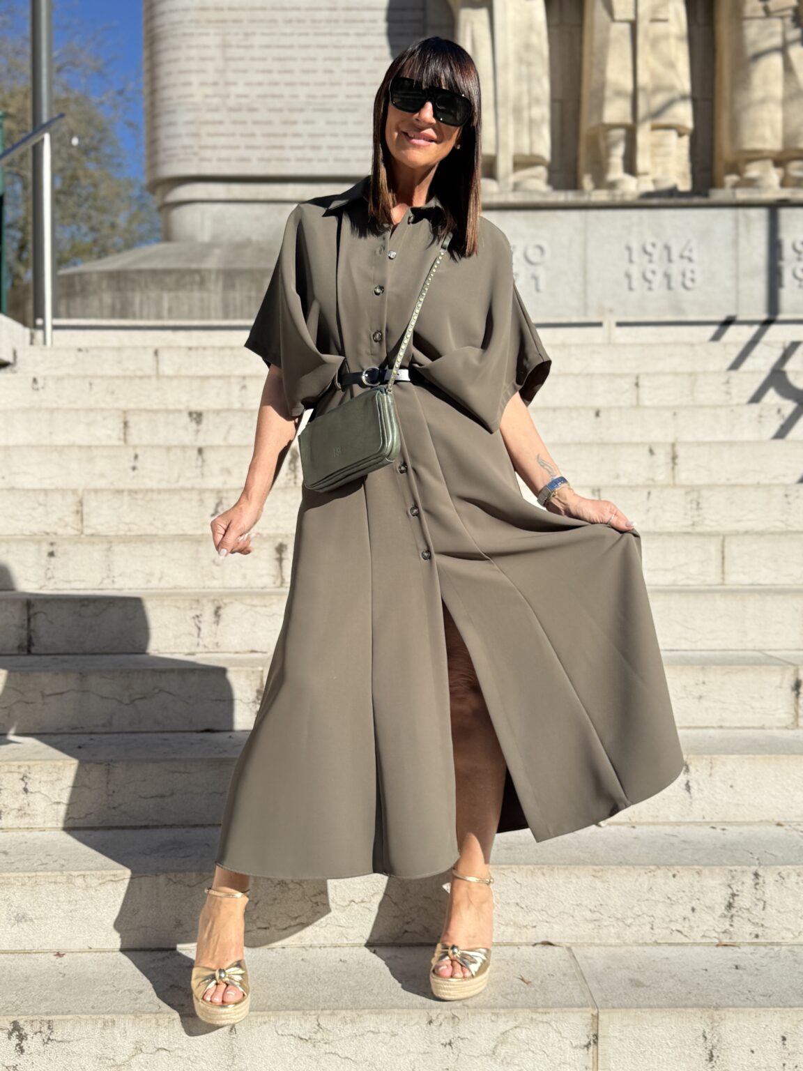 robe chemise fluide ceinturée kaki imperial