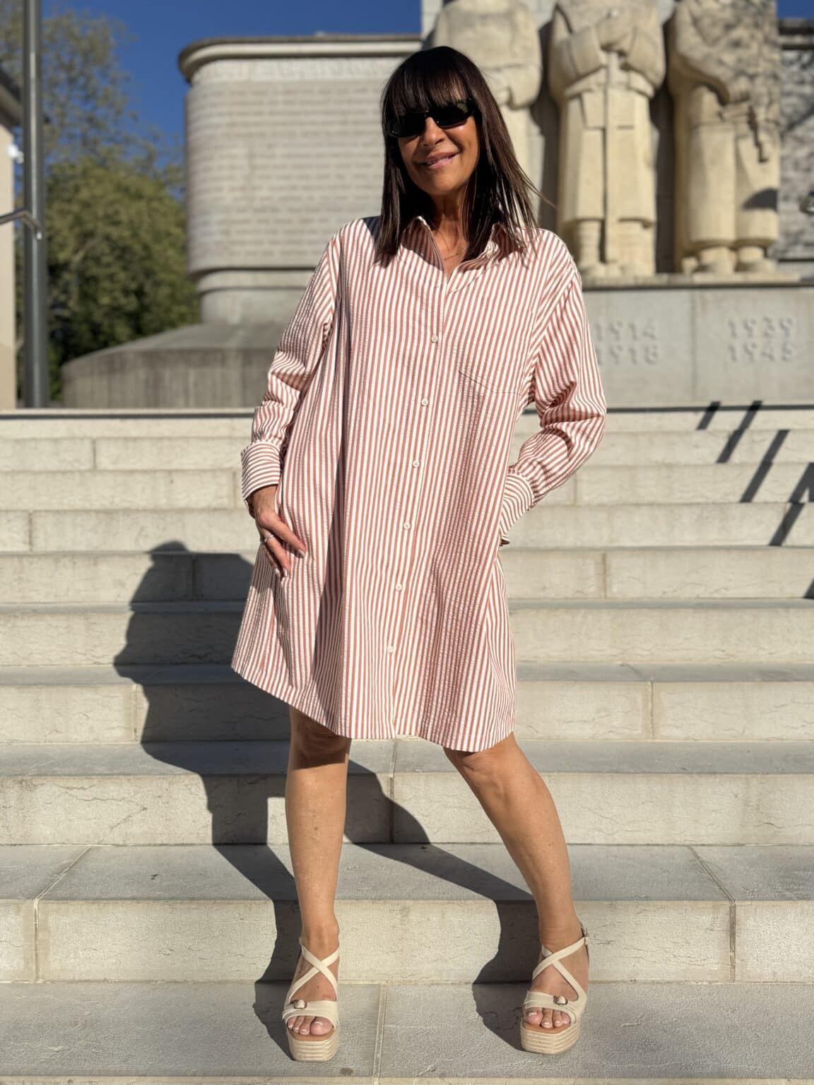 robe chemise rayée longues corail visery grace et mila