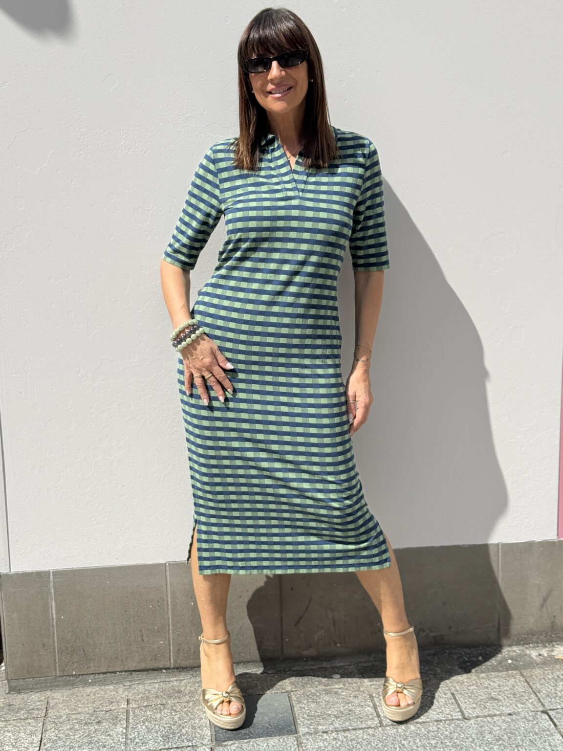 robe longue maille à carreaux vert et bleu nice things