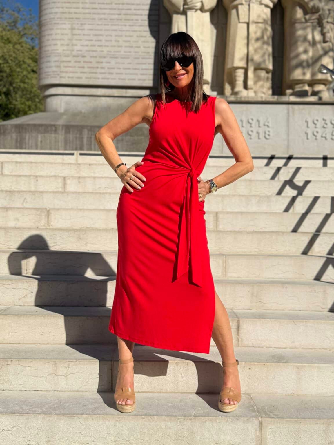 robe longue nouée sur le côté rouge g&m