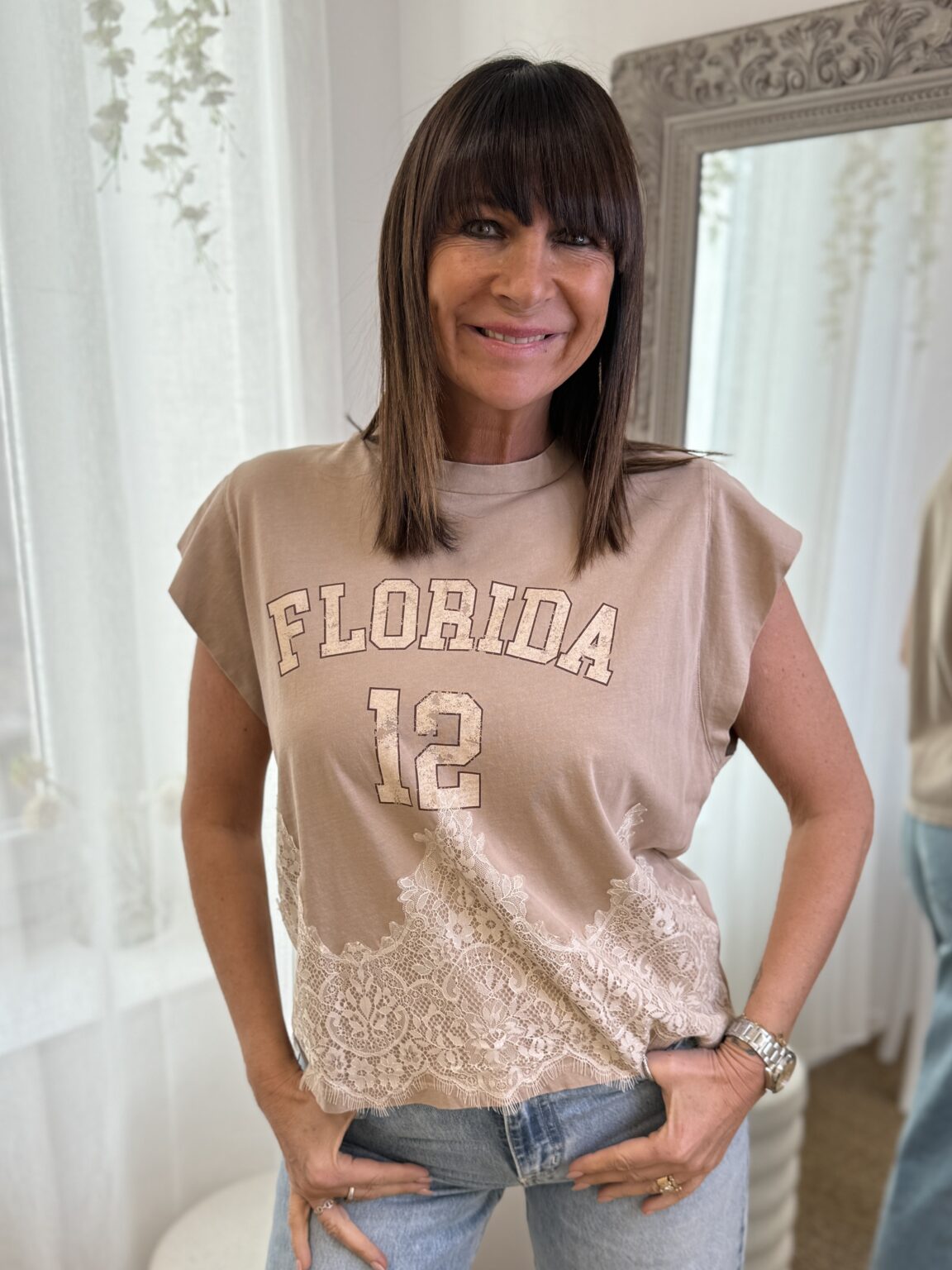 t shirt "florida 12" avec dentelle beige souvenir
