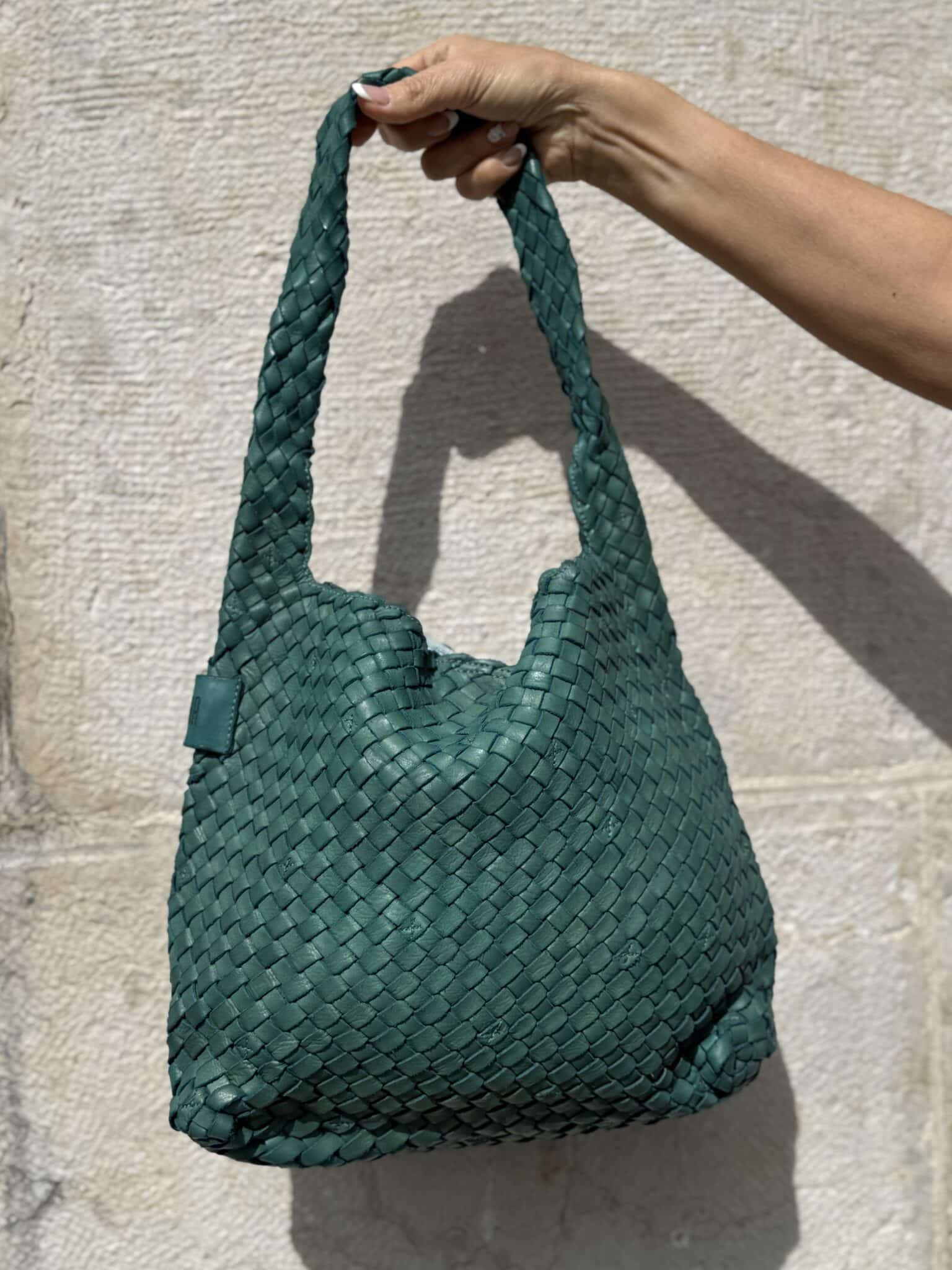sac bandoulière en cuir tressé vert aqua killen biba