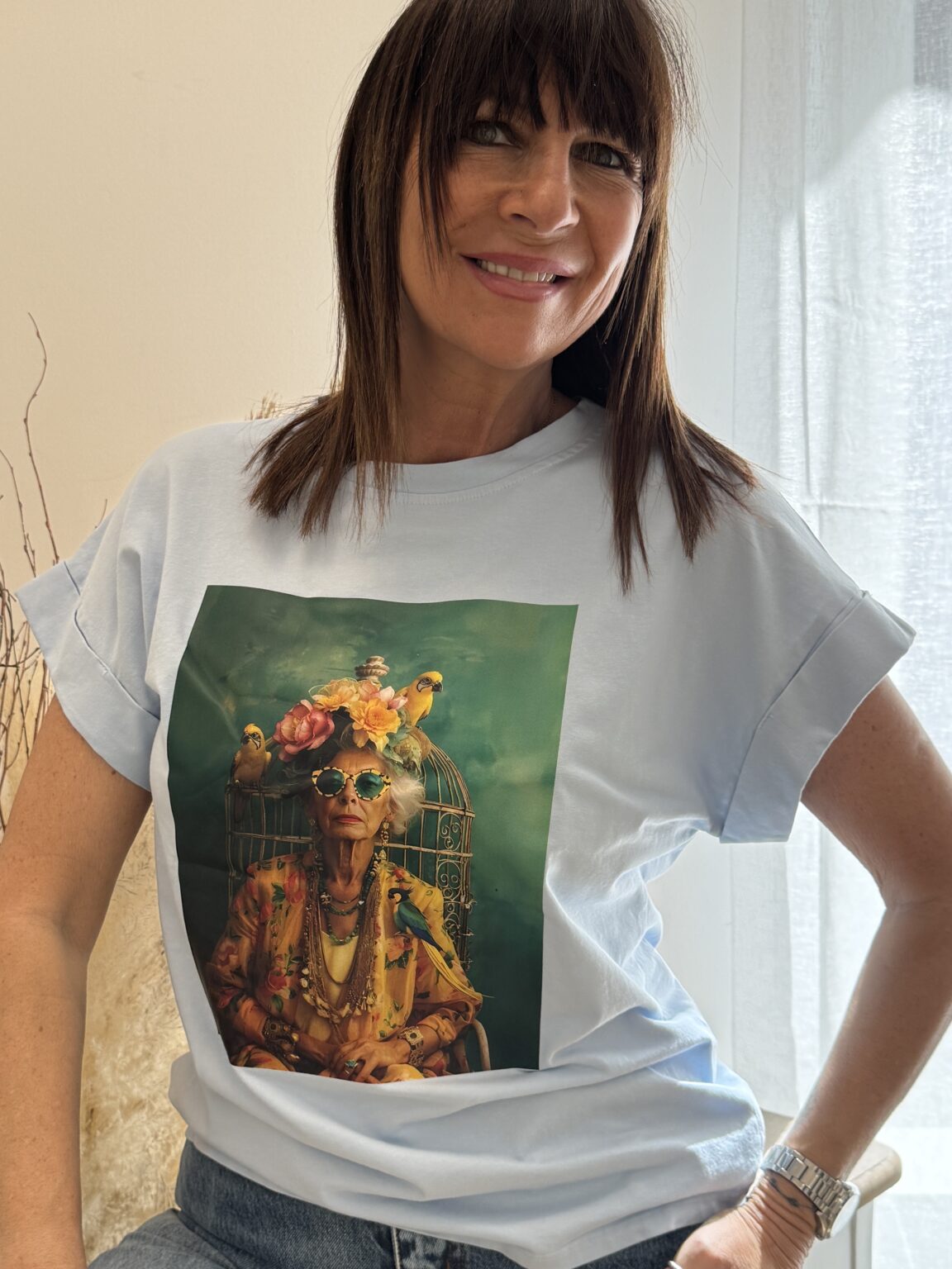 t shirt bleu ciel imprimé artistique muchmoney