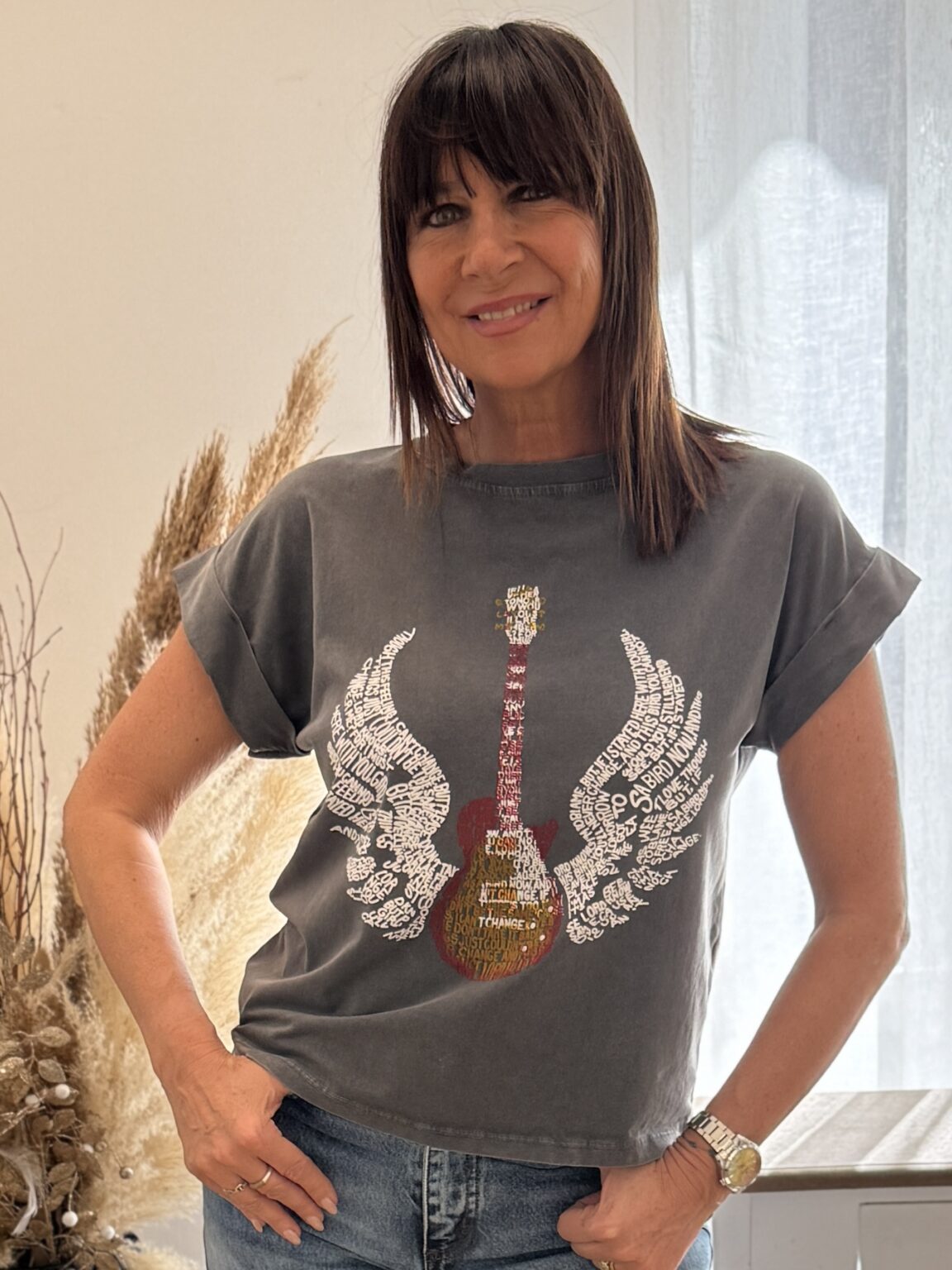 t shirt gris anthracite "imprimé guitare en écriture" muchmoney