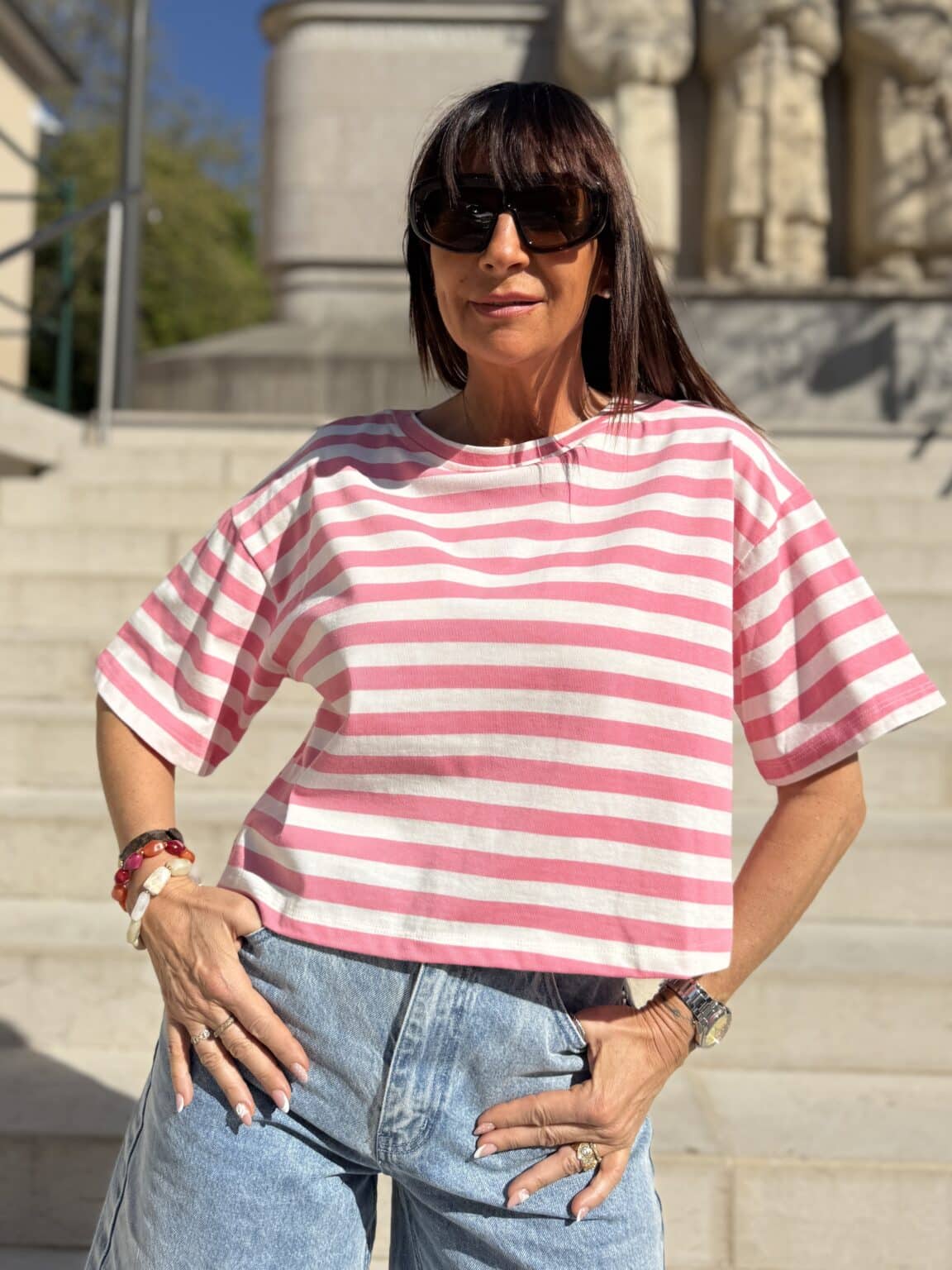 top marinière loose rose & blanc emilie karston