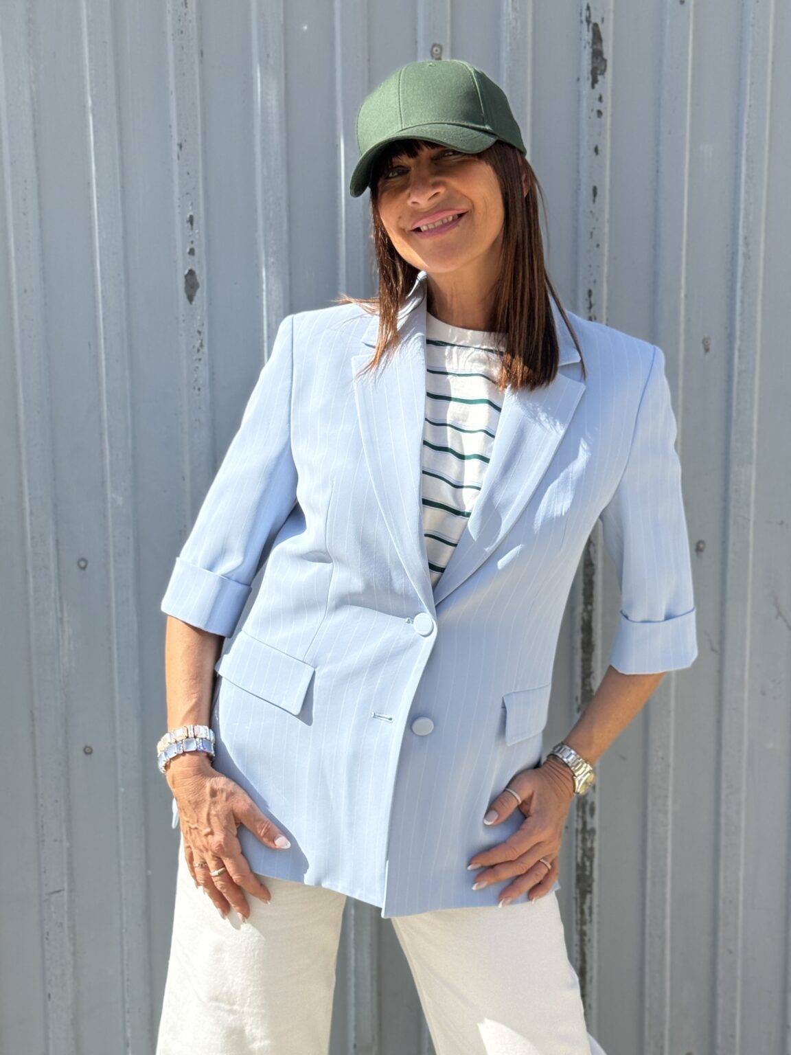 veste blazer droite structurée à lignes tennis bleu ciel imperial