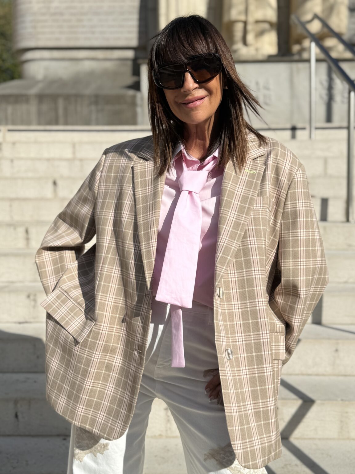 veste blazer oversize à carreaux beige imperial