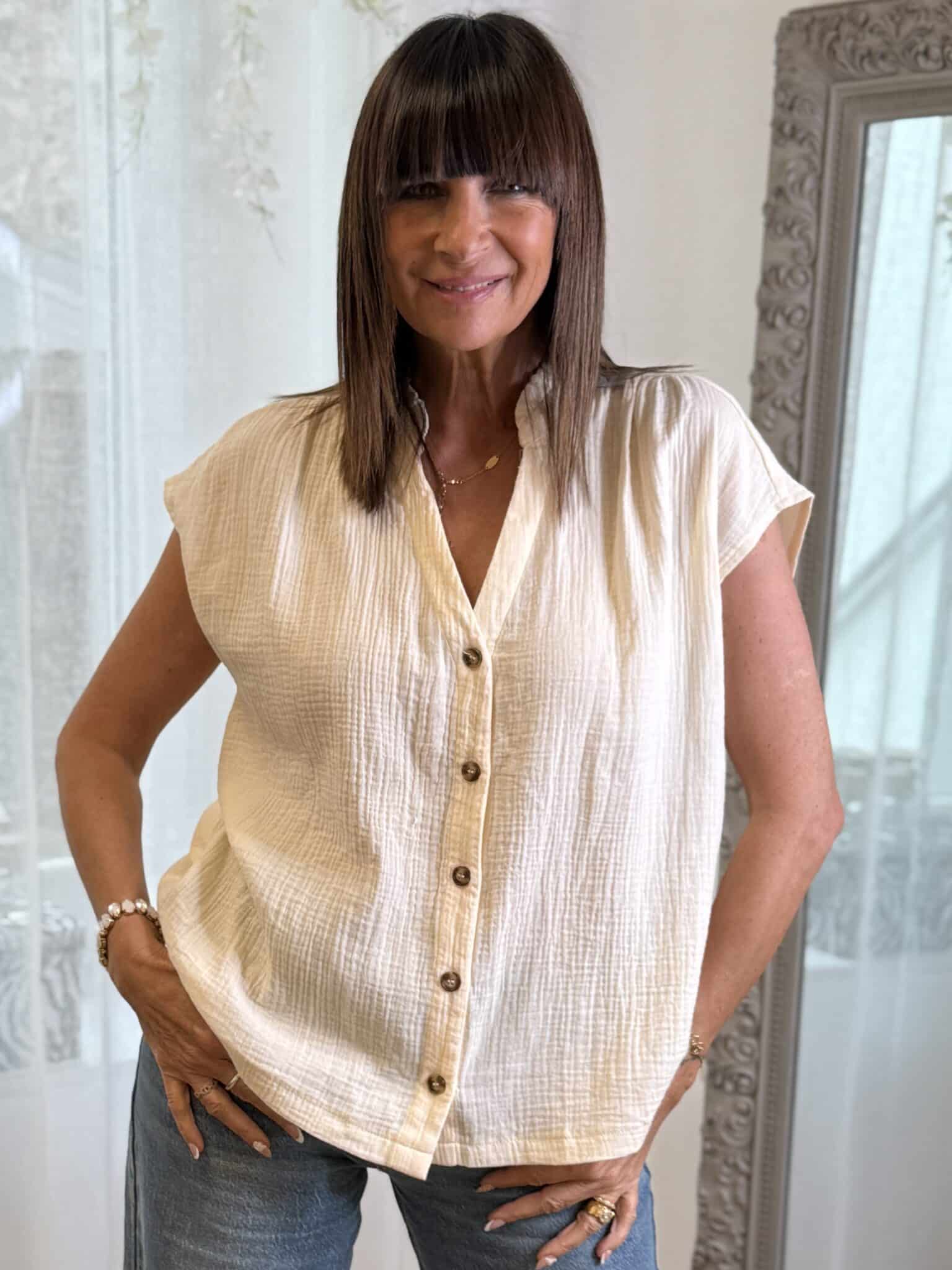 blouse écru sans manche gaze coton grace & mila