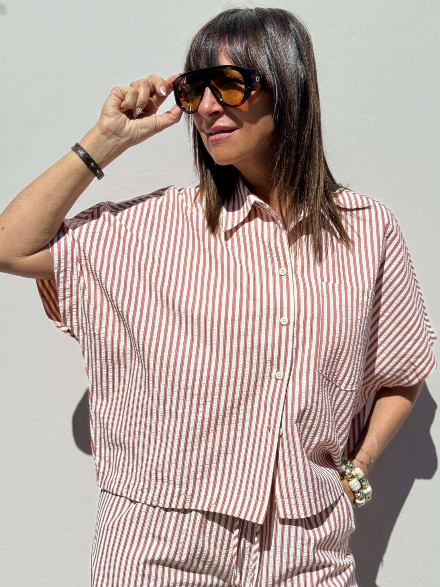 chemise roses a fines rayures