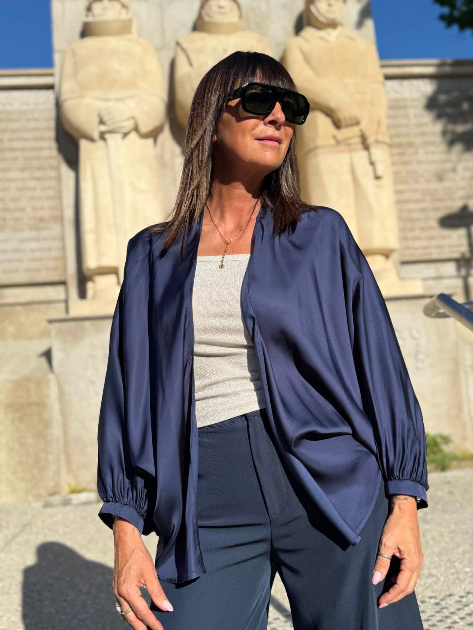 gilet fluide satiné bleu marine memeroad