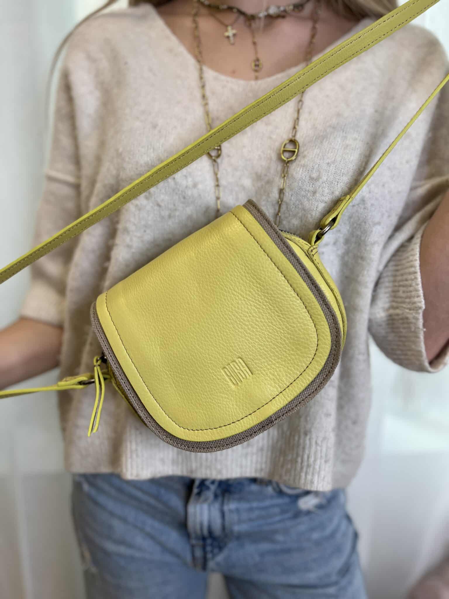 sac bandoulière en cuir jaune citron biba