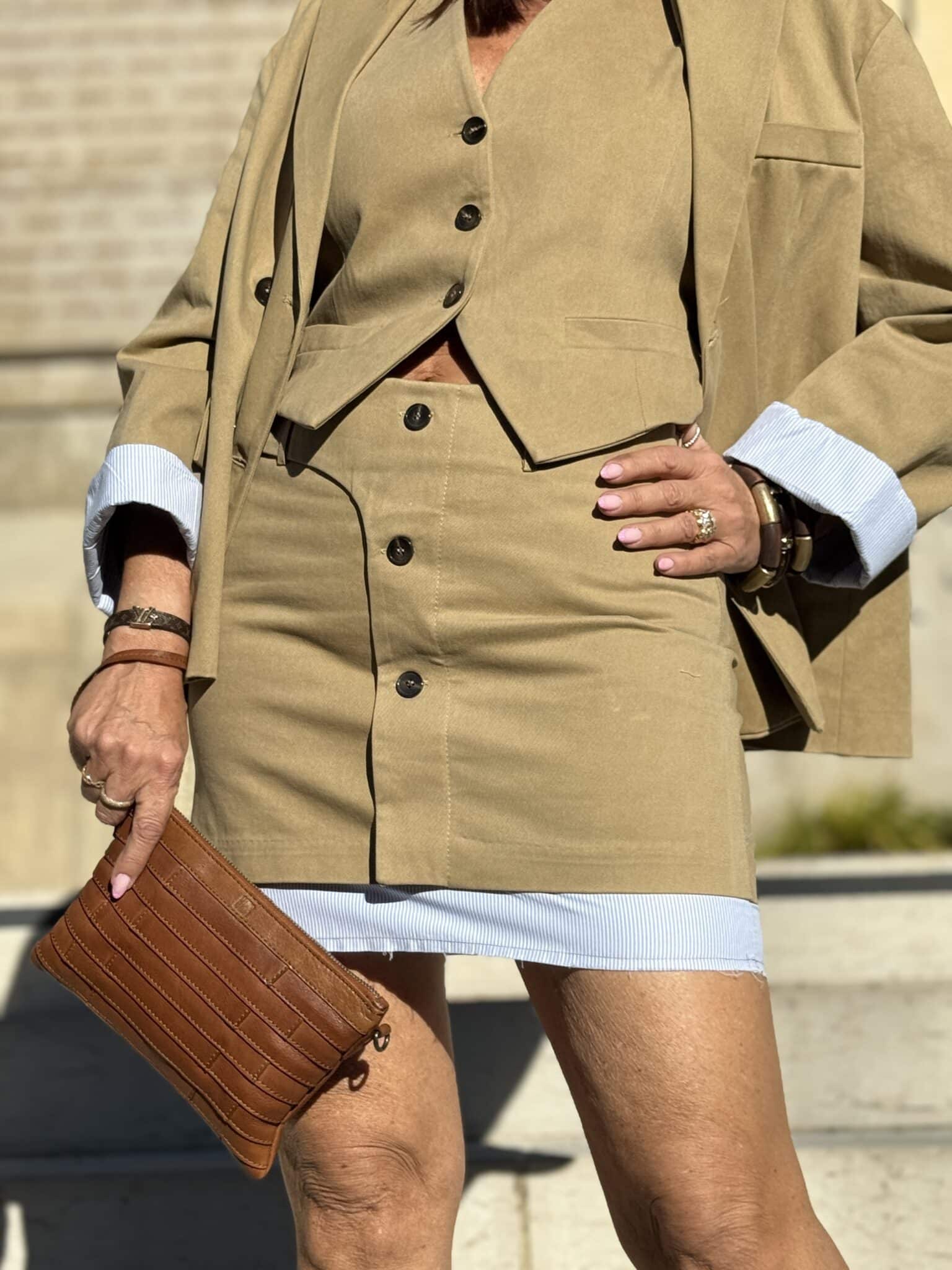 jupe courte camel effet superposition kikisix(ted)