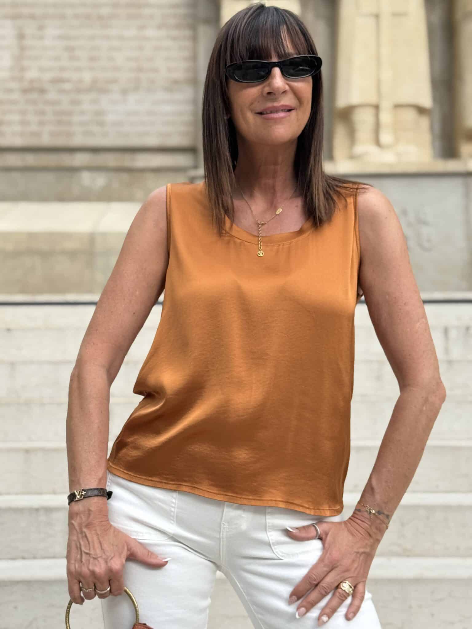 débardeur fluide satiné orange memeroad