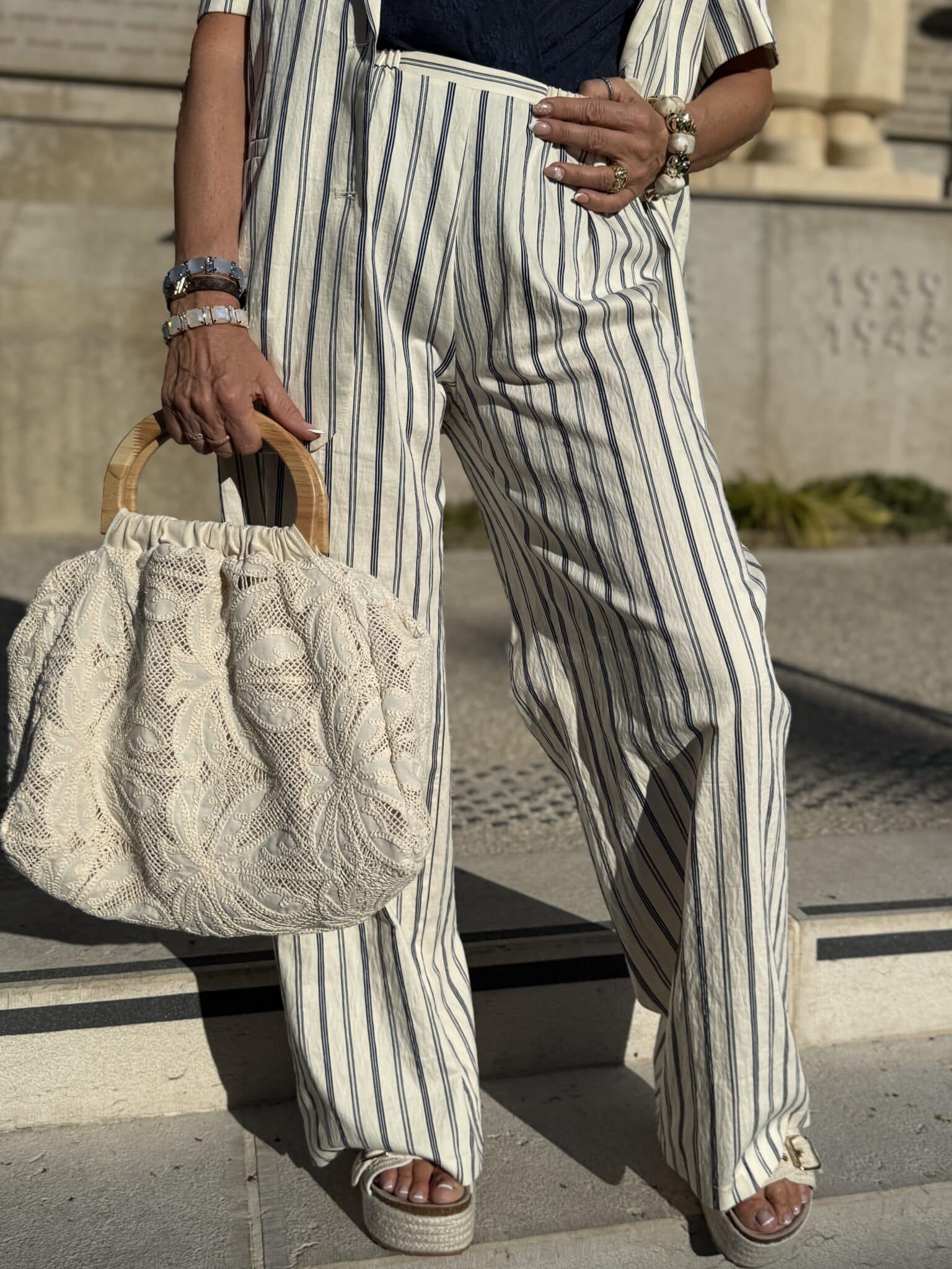 pantalon fluide à rayures bleu et blanc imperial