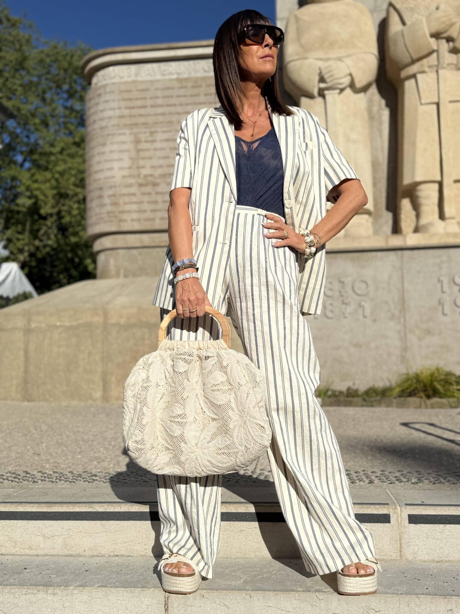 pantalon fluide à rayures bleu et blanc imperial