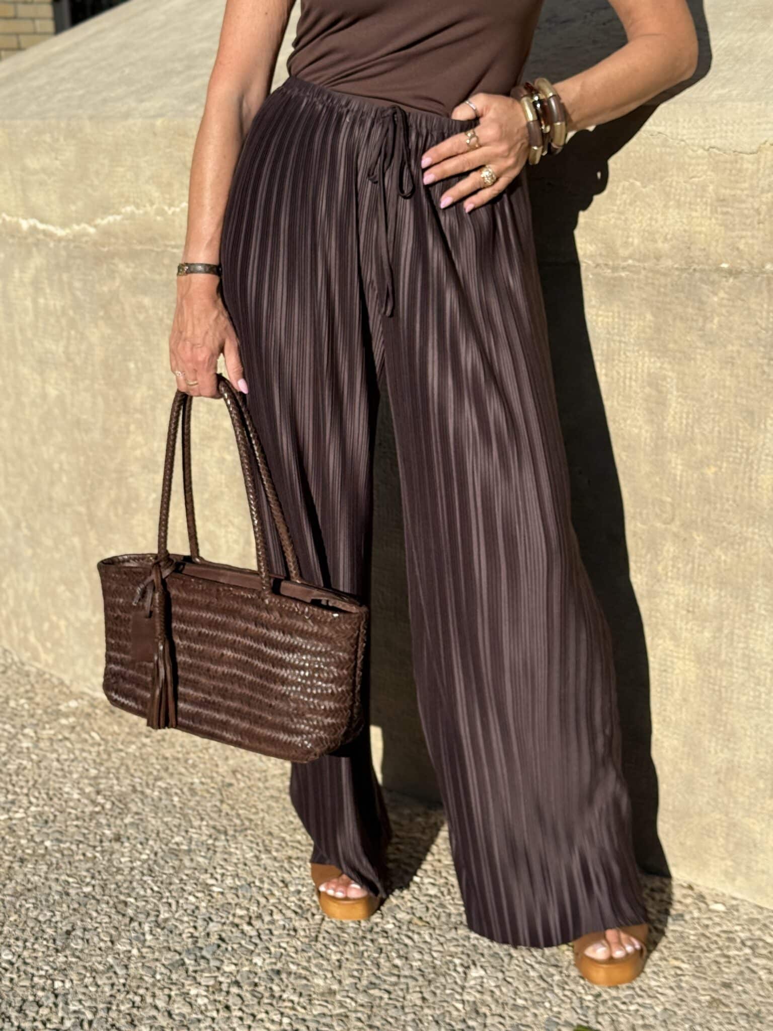 pantalon fluide fluide plissé chocolat g&m