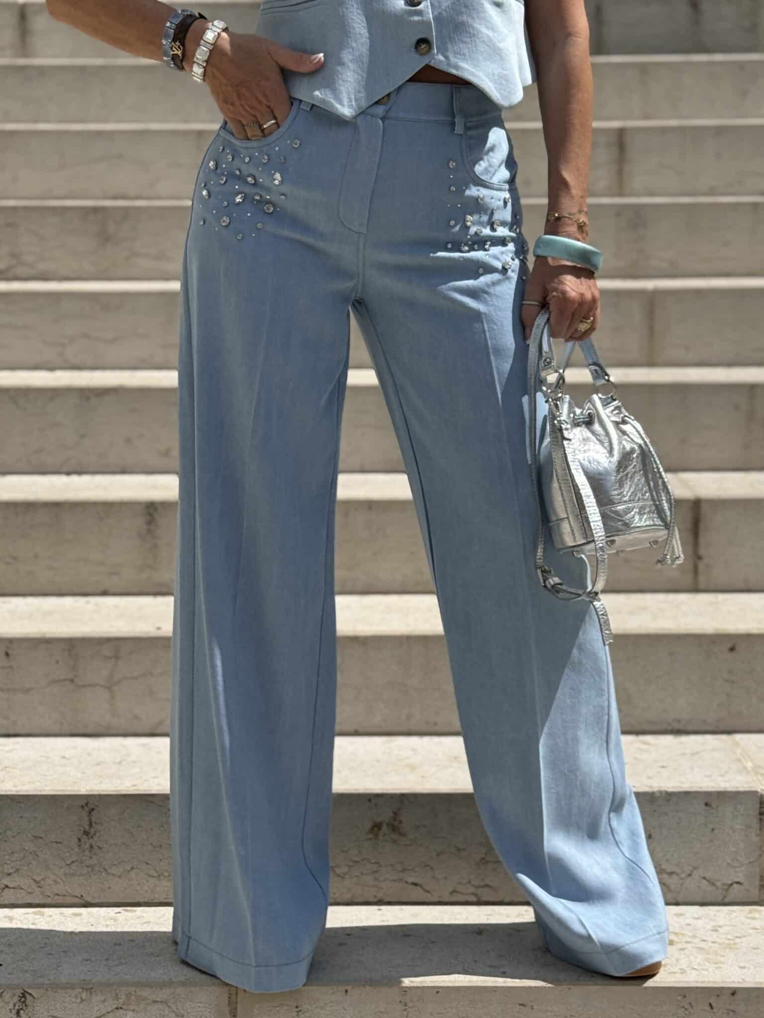 pantalon fluide bleu ciel kikisix
