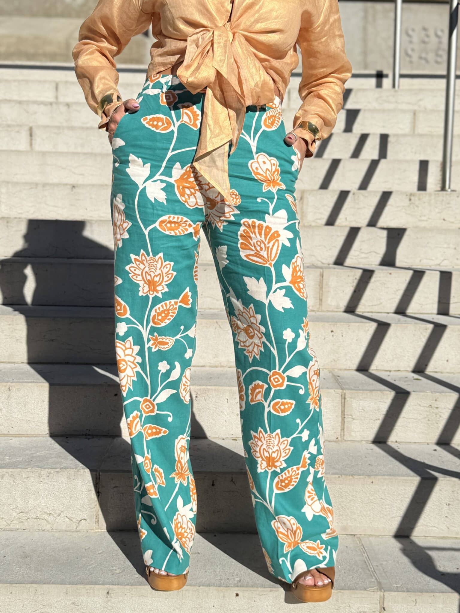 pantalon fluide imprimé vert coupe droite fluide grace & mila (ted)