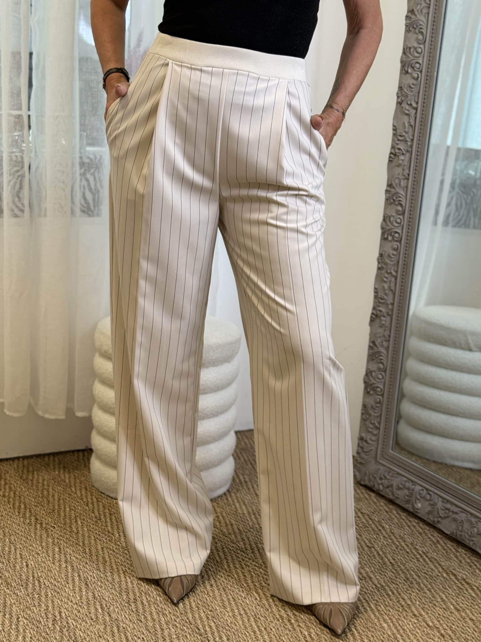 pantalon fluide large beige rayé imperial