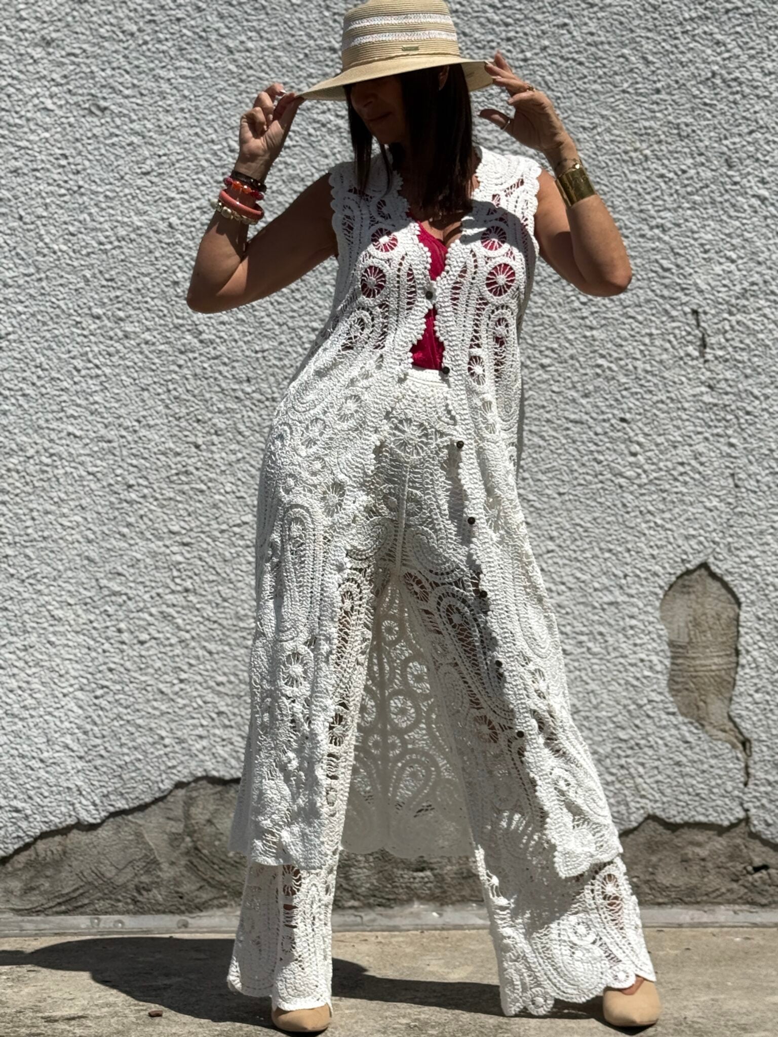 robe courte blanche en crochet esprit bohème bsb (ted)