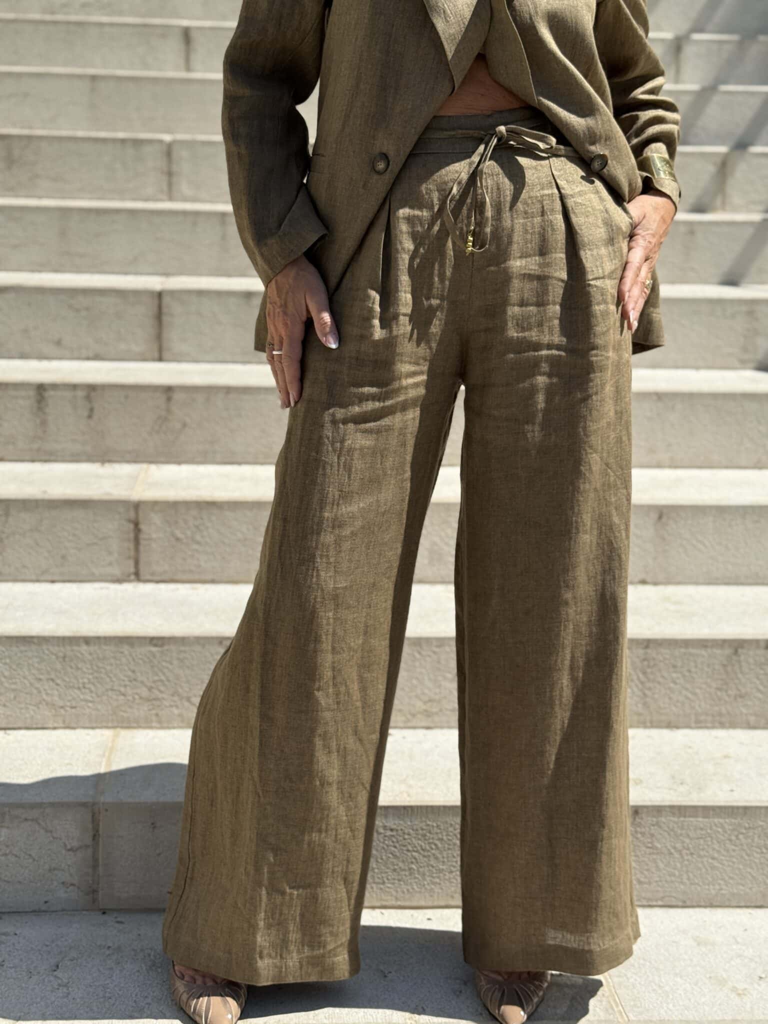 pantalon fluide en lin kaki souvenir (ted)