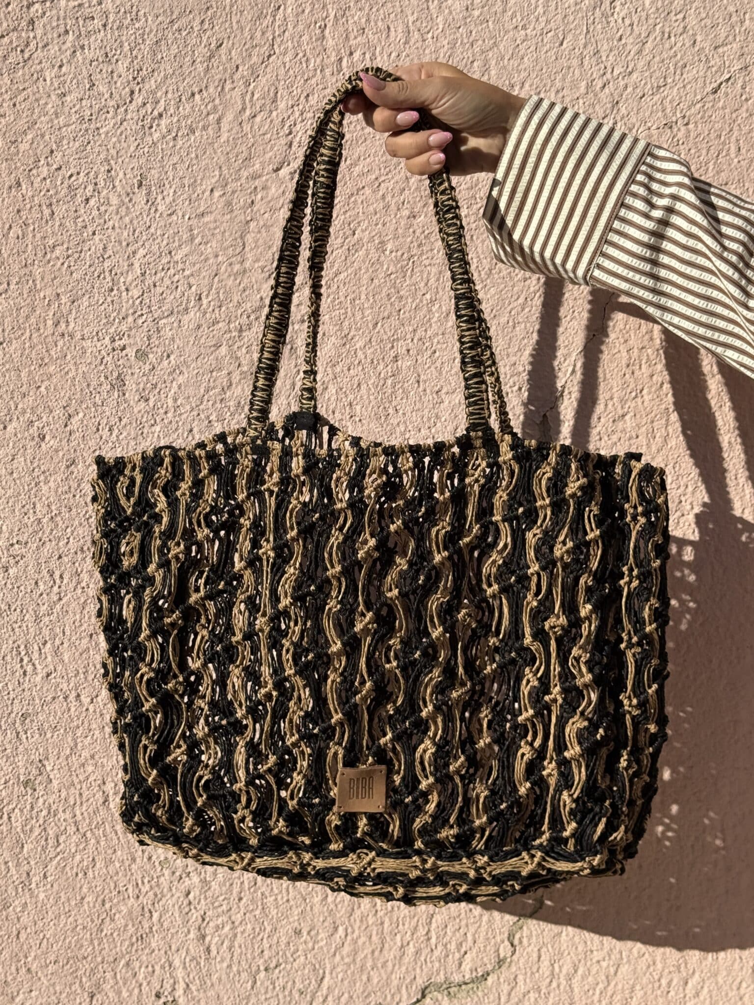 sac grand cabas tressé bicolore biba