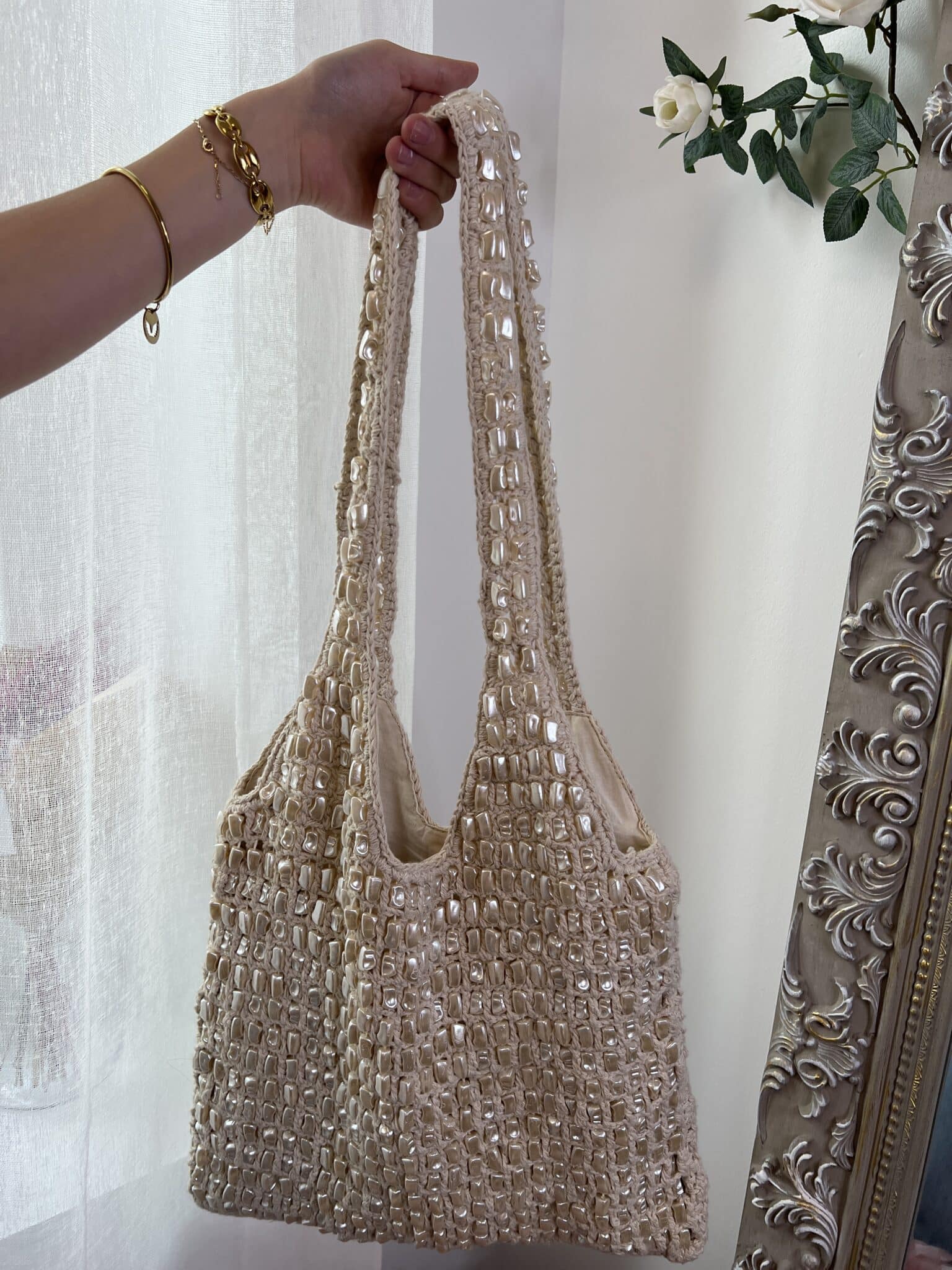 sac hobo en crochet avec pierres de nacre shell biba