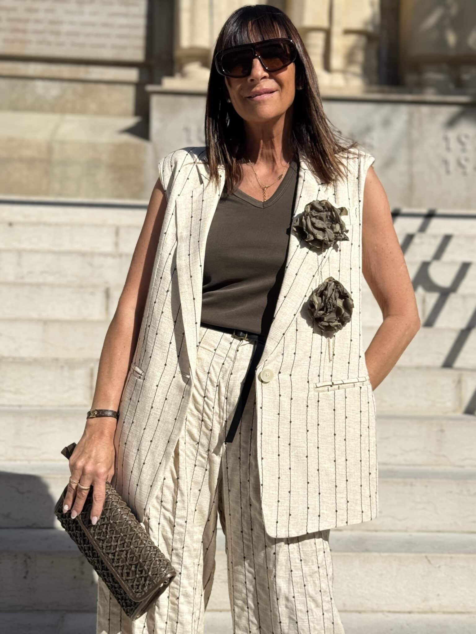 veste sans manche beige rayée à fleurs amovibles philia loft (amb)