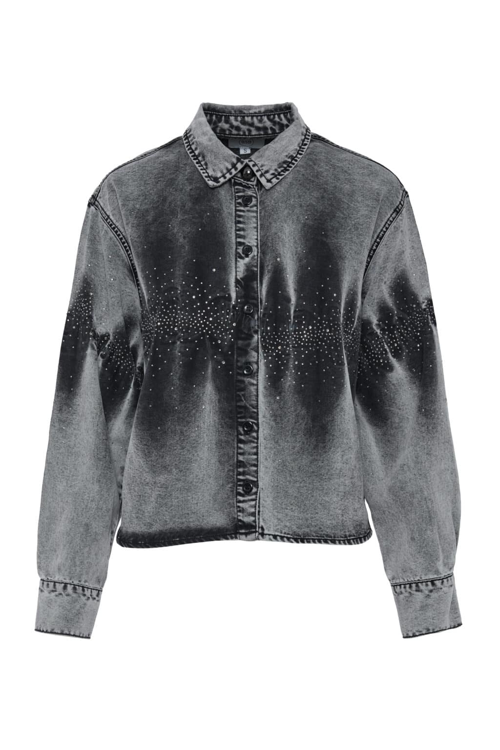 chemise en jean gris délavé à strass bsb (amb)