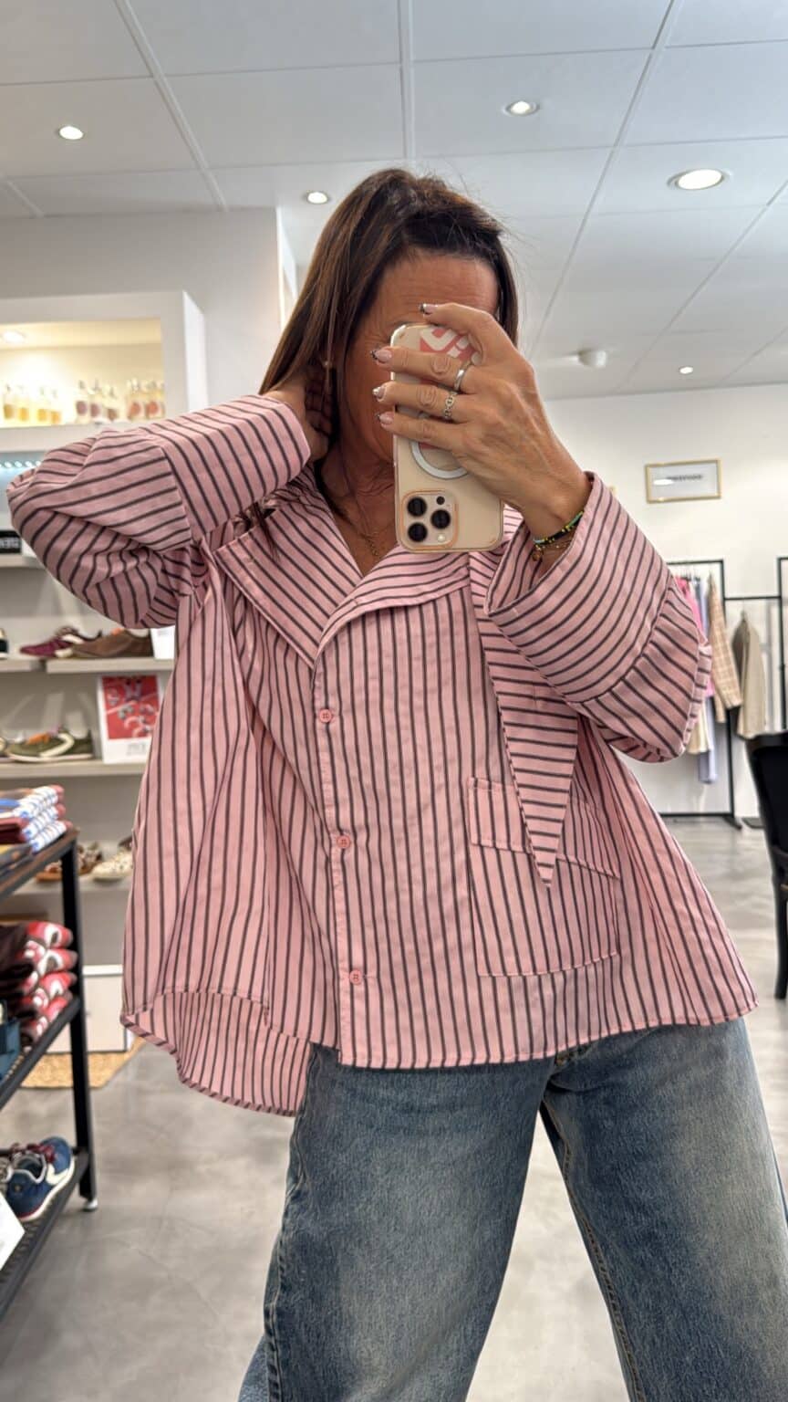 chemise rayée avec lavallière rose imperial
