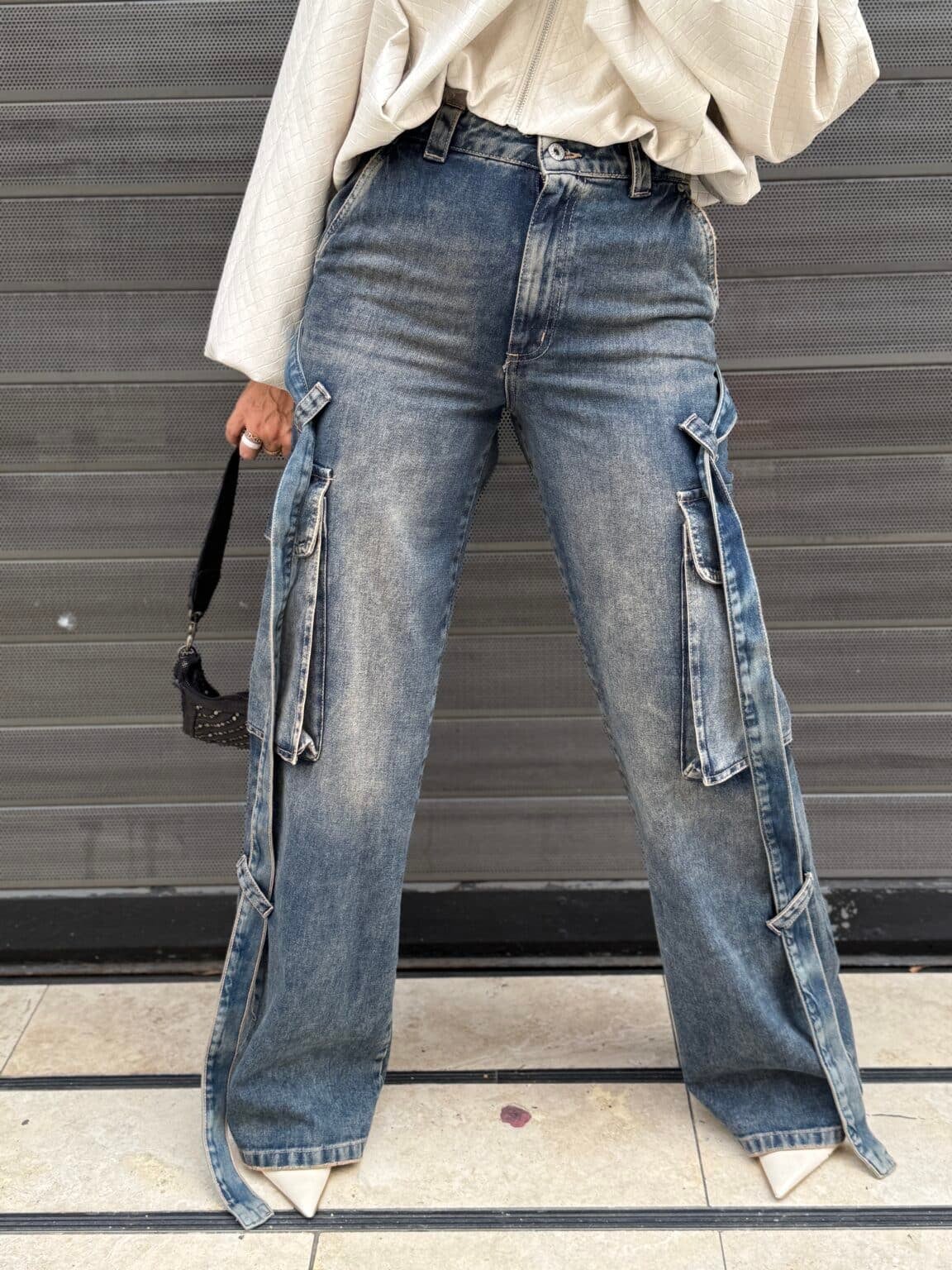 jean cargo en denim bleu dixie