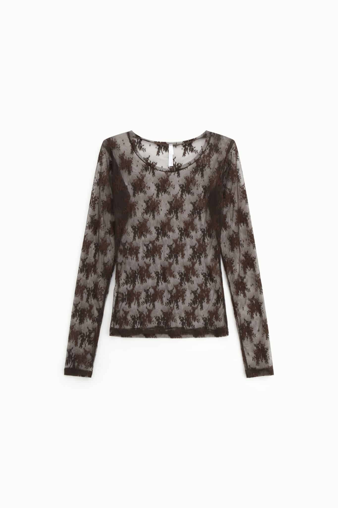 Top dentelle manches longues chocolat IMPERIAL
