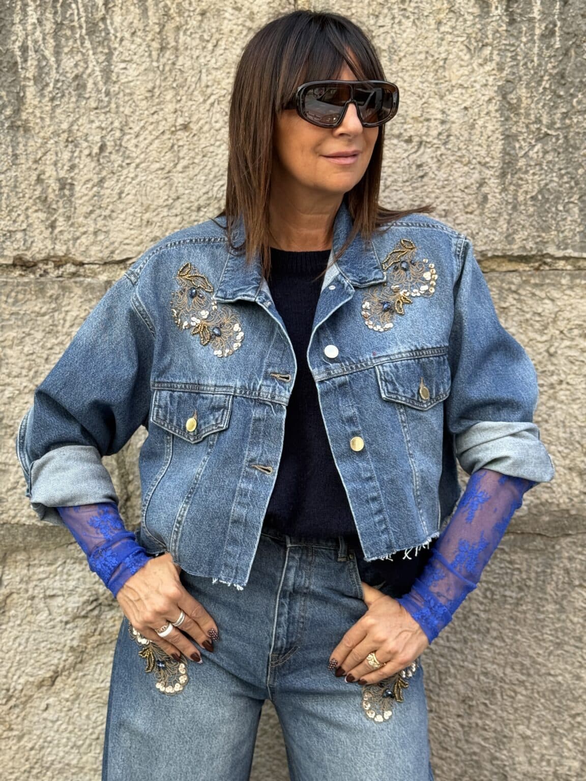 veste en jean courte brodée bleu bsb (amb)