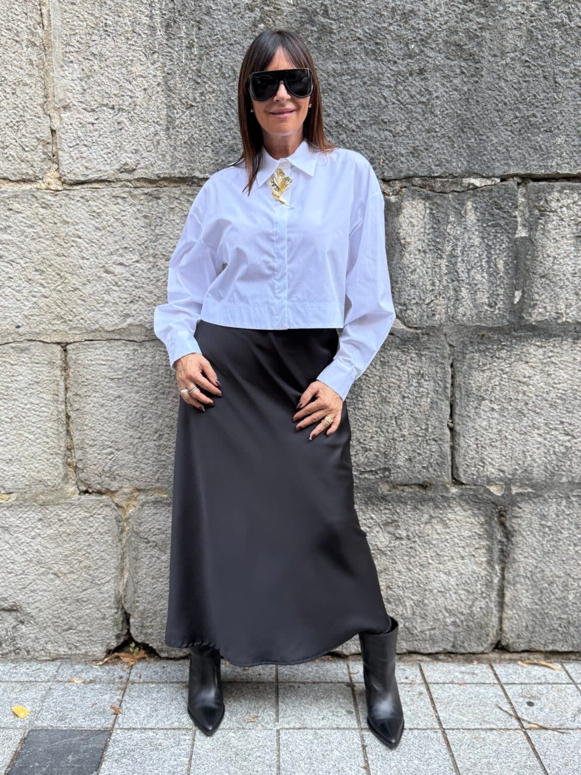 jupe longue satinée noir saiph (ted)