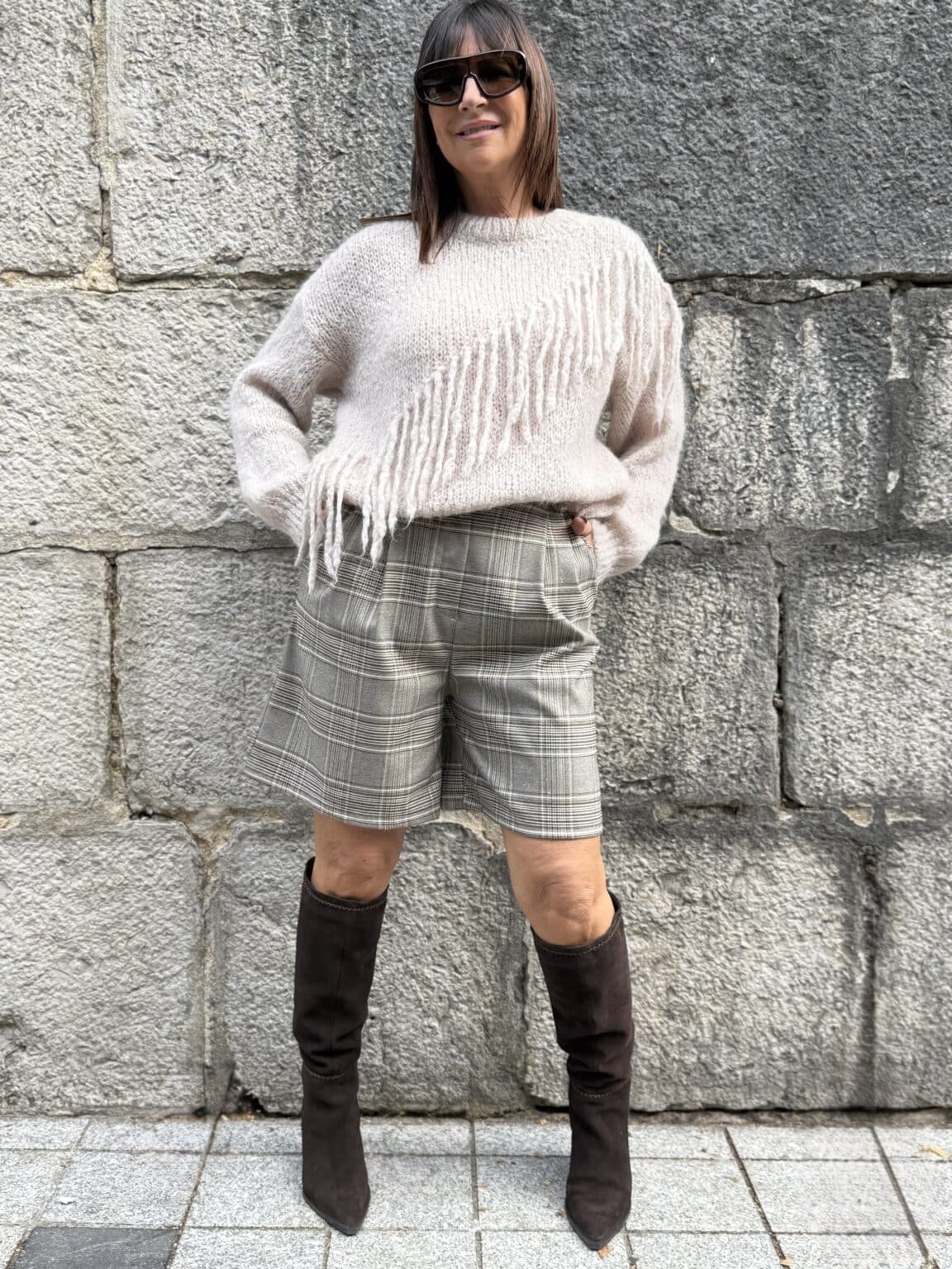 short taille haute à carreaux beige saiph (amb)