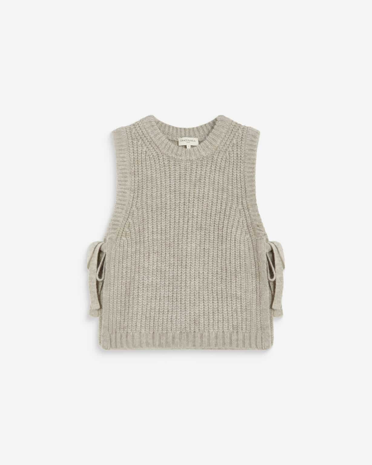 pull sans manches à nouer grège grace et mila